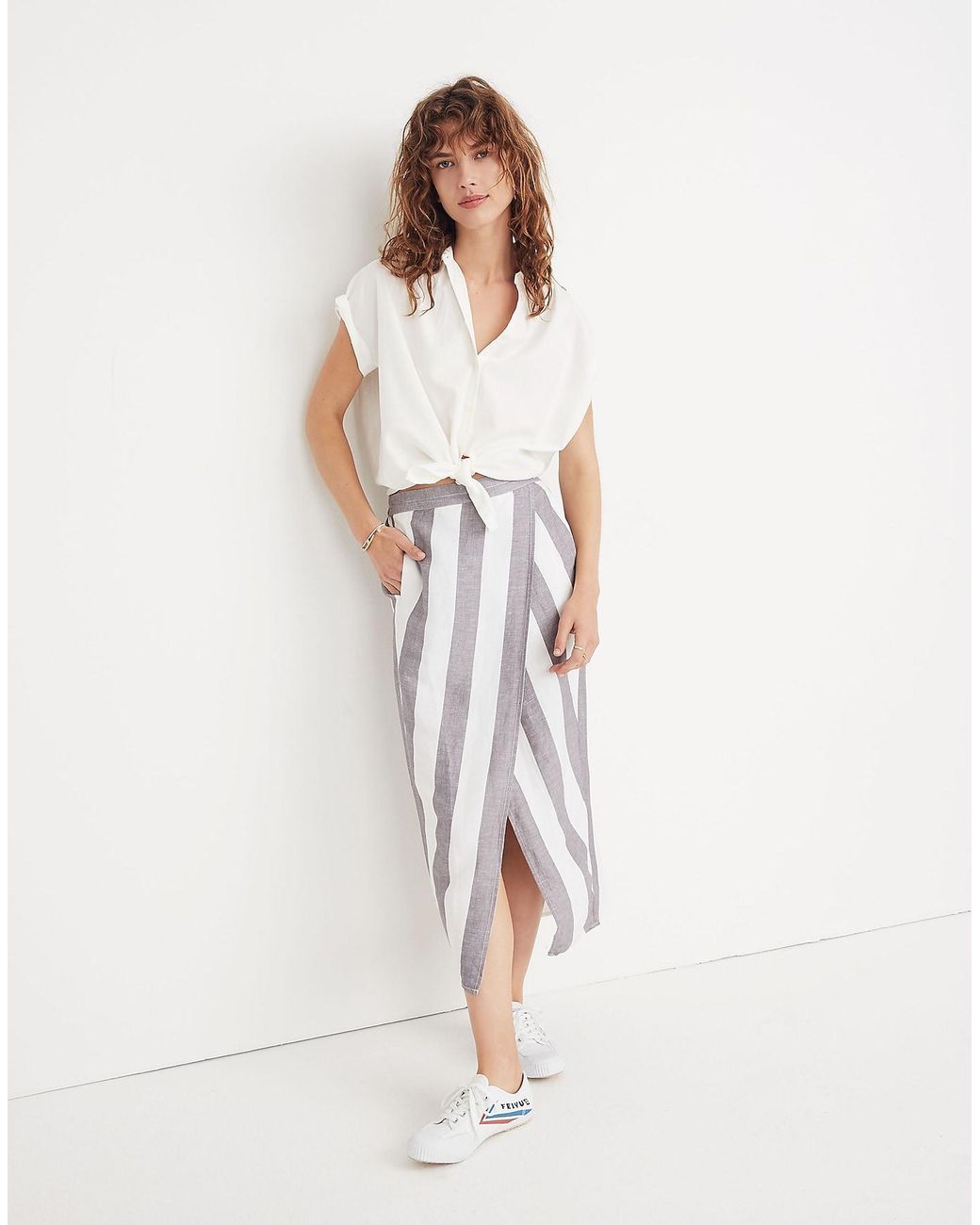 MW Striped Overlay Skirt in White | Lyst