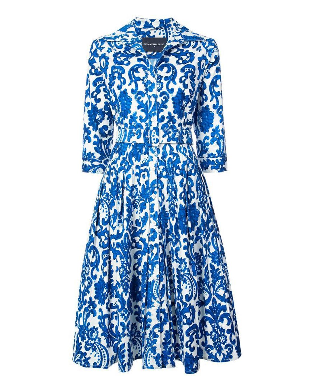 Samantha Sung Lace Sea Blue Audrey Midi Buttoned Dress - Lyst