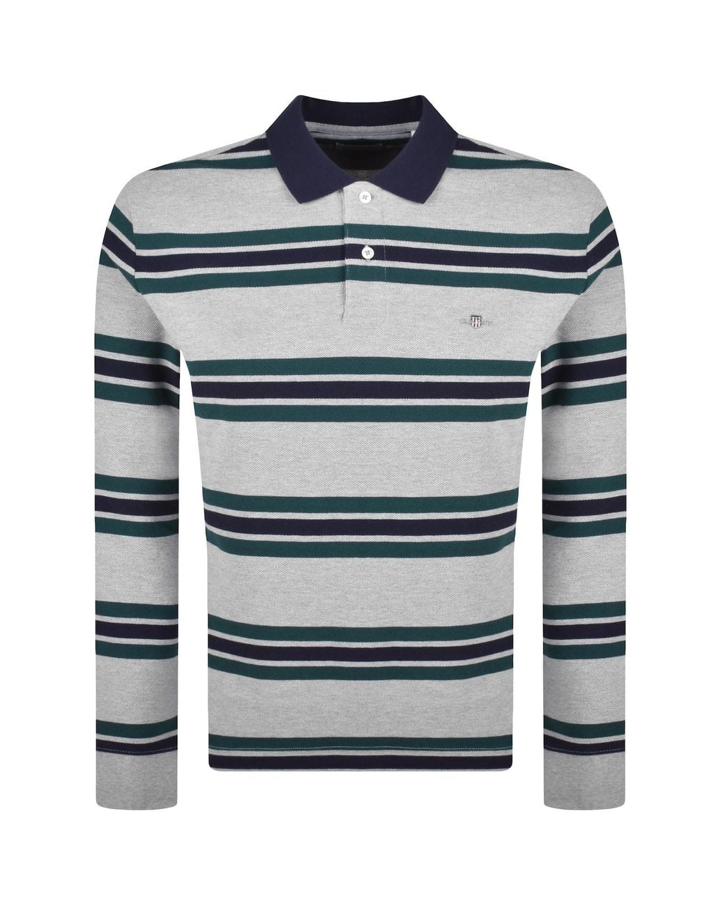 Gant Blue Striped Long Sleeve Polo T Shirt for men