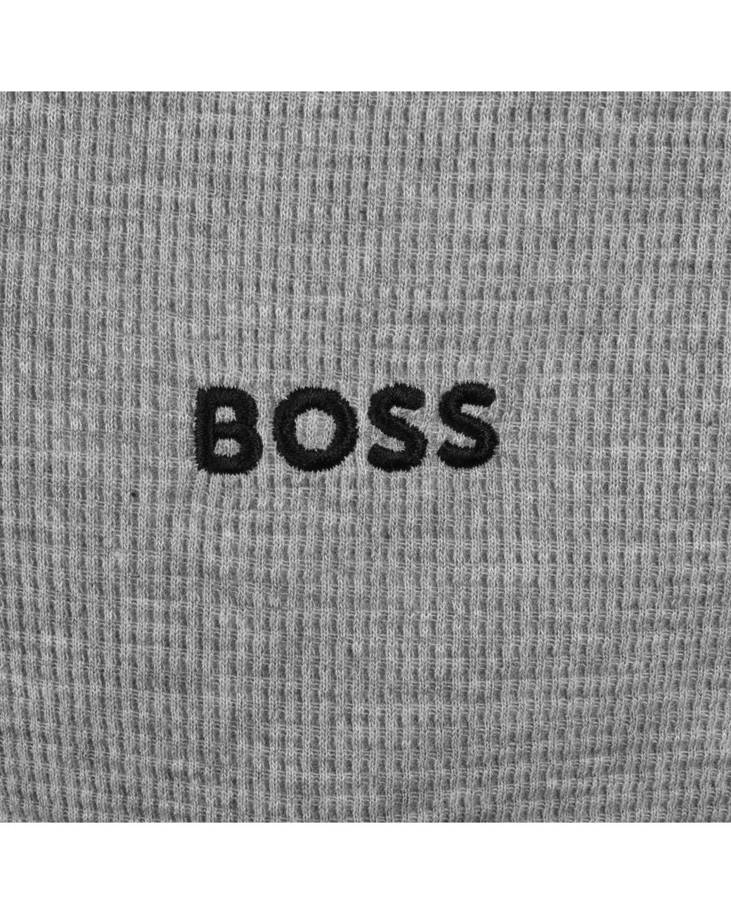 BOSS BUSINESS Gray Boss Waffle Hooded T Shirt for men