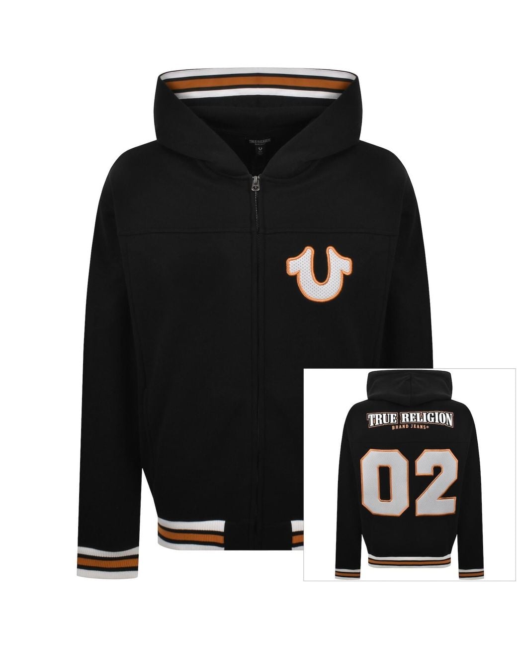 True Religion Black Applique Full Zip Hoodie for men