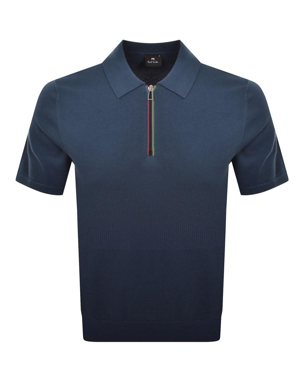 Paul Smith Blue Knit Short Sleeve Zip Polo T Shirt for men