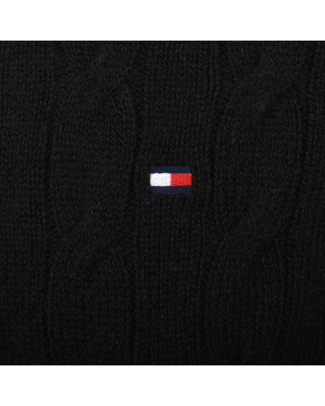 Tommy Hilfiger Black Lambswool Cable Knit Jumper for men