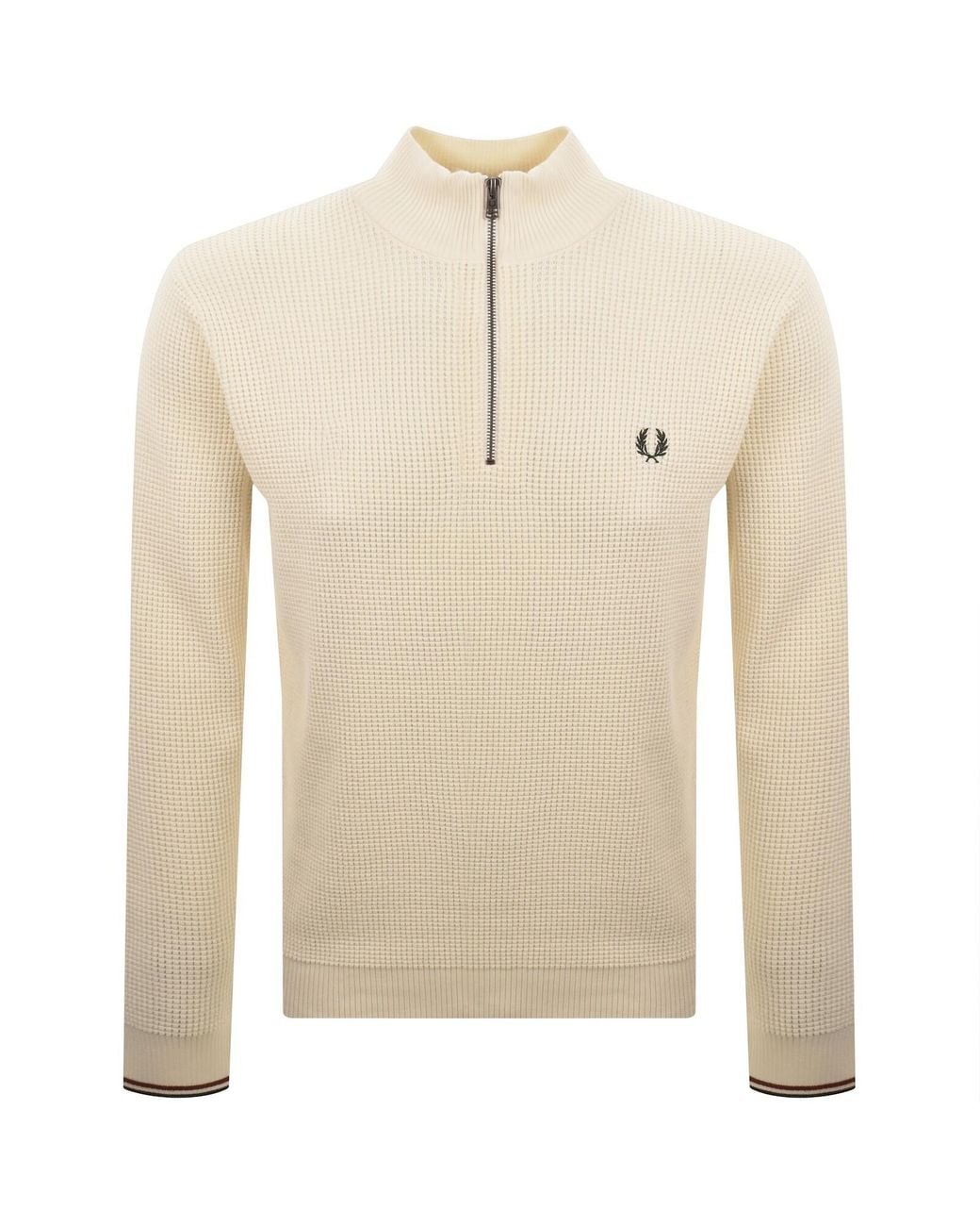 Fred Perry Natural Half Zip Waffle Knit Jumper Ecru for men