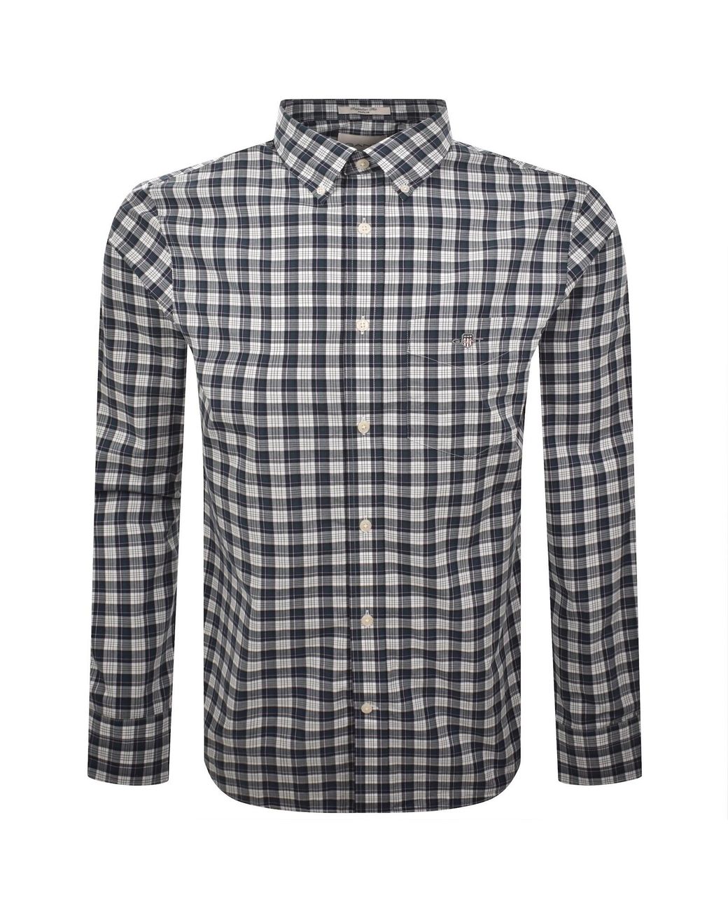 Gant Blue Poplin Check Long Sleeved Shirt for men