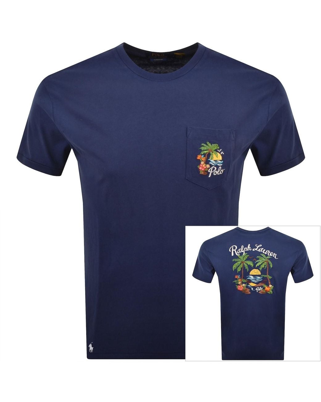 Ralph Lauren Blue Embroidered T Shirt for men