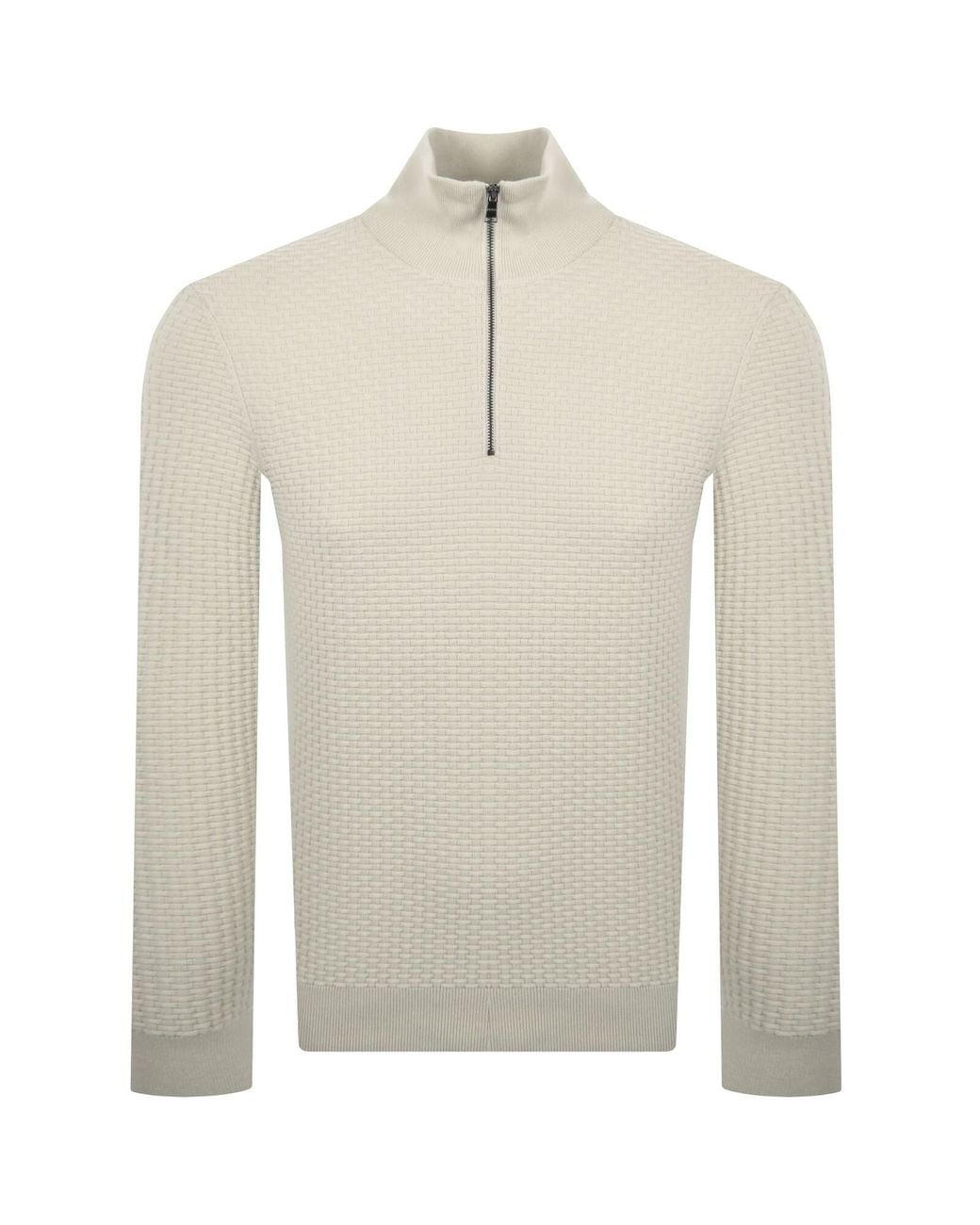 BOSS BUSINESS White Boss Ulicio Half Knit Jumper for men