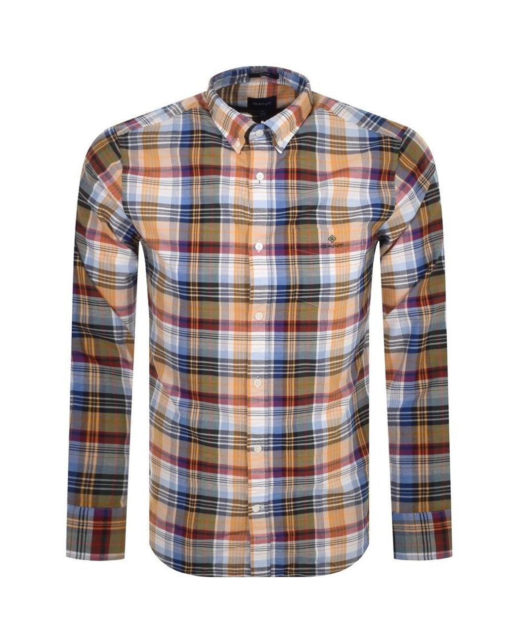 GANT Cotton Check Shield Long Sleeve Shirt in Yellow for Men | Lyst