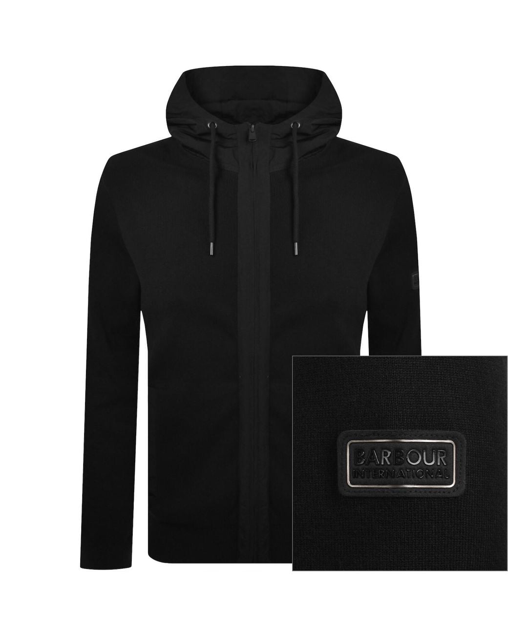 Barbour Black Inline Knit Hoodie for men