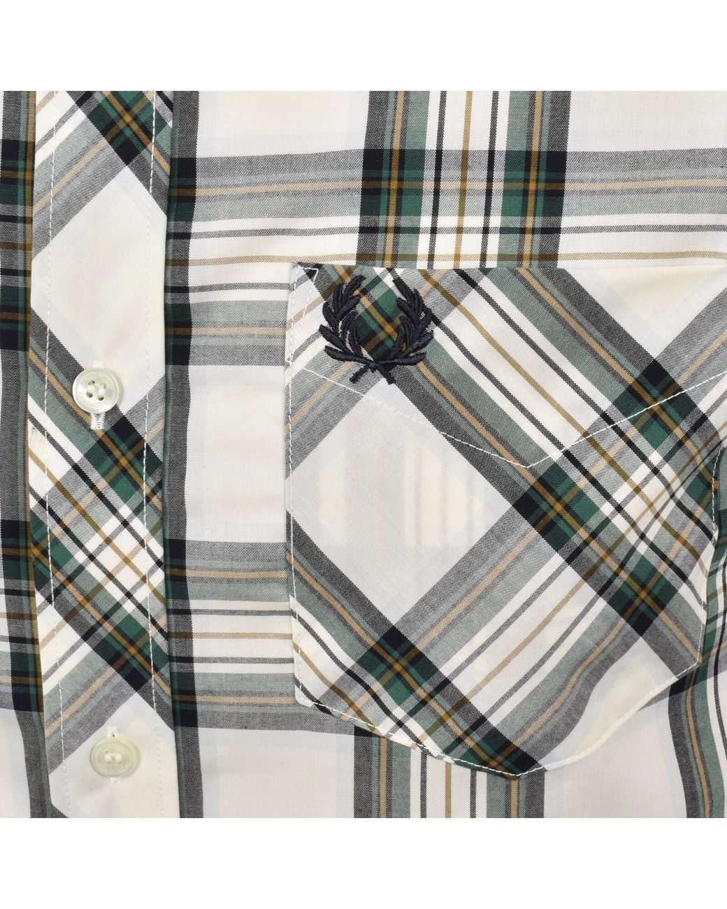 Fred Perry Gray Tartan Short Sleeve Shirt Ecru for men