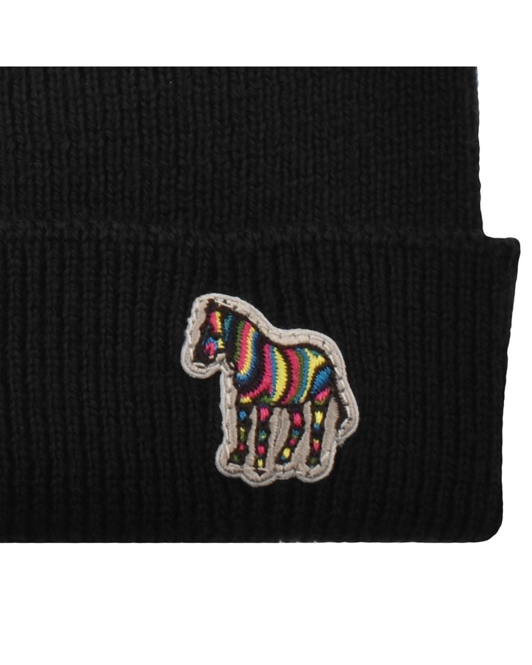 Paul Smith Black Rib Zebra Wool Beanie Hat for men