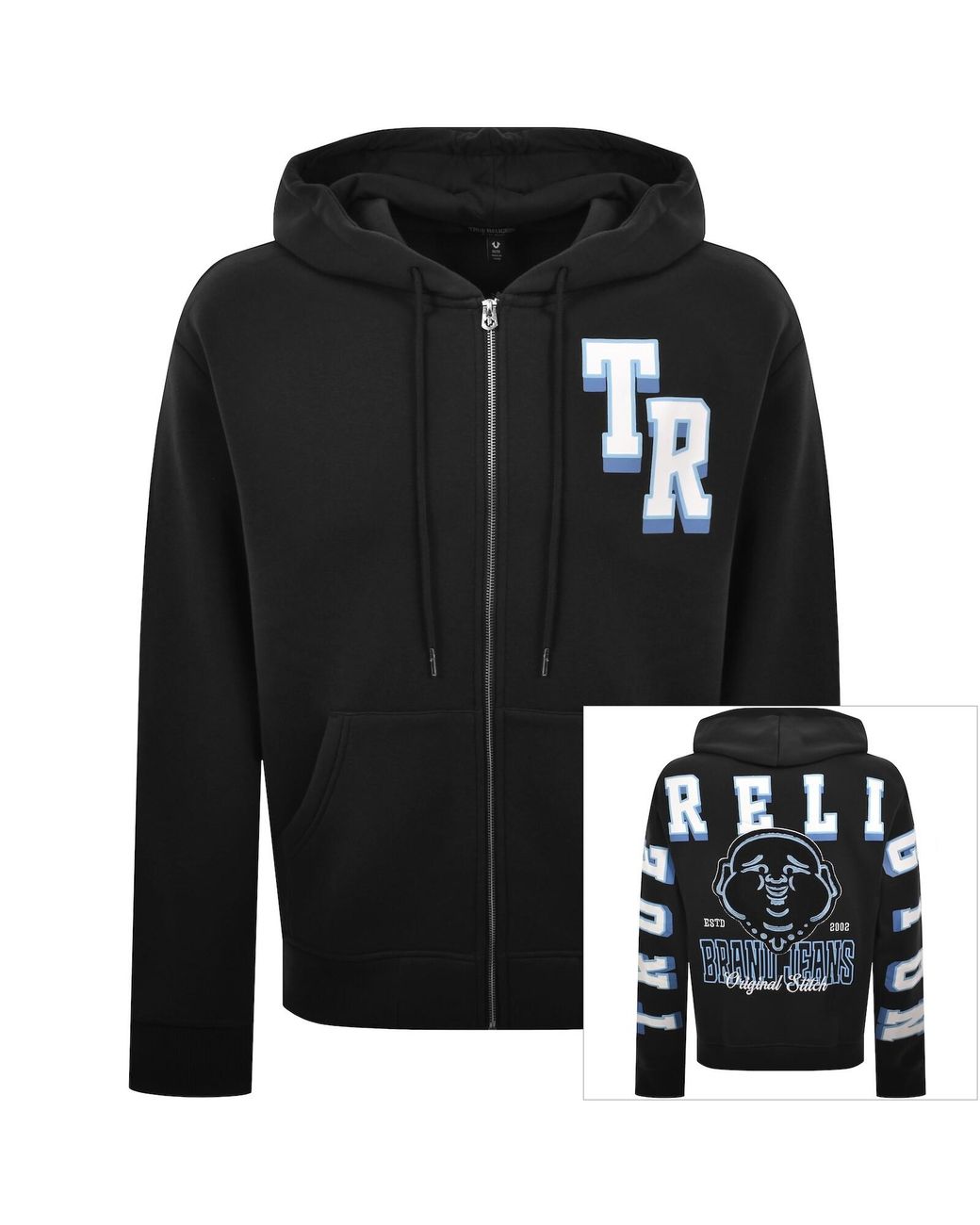 True Religion Black Buddha Face Zip Hoodie for men