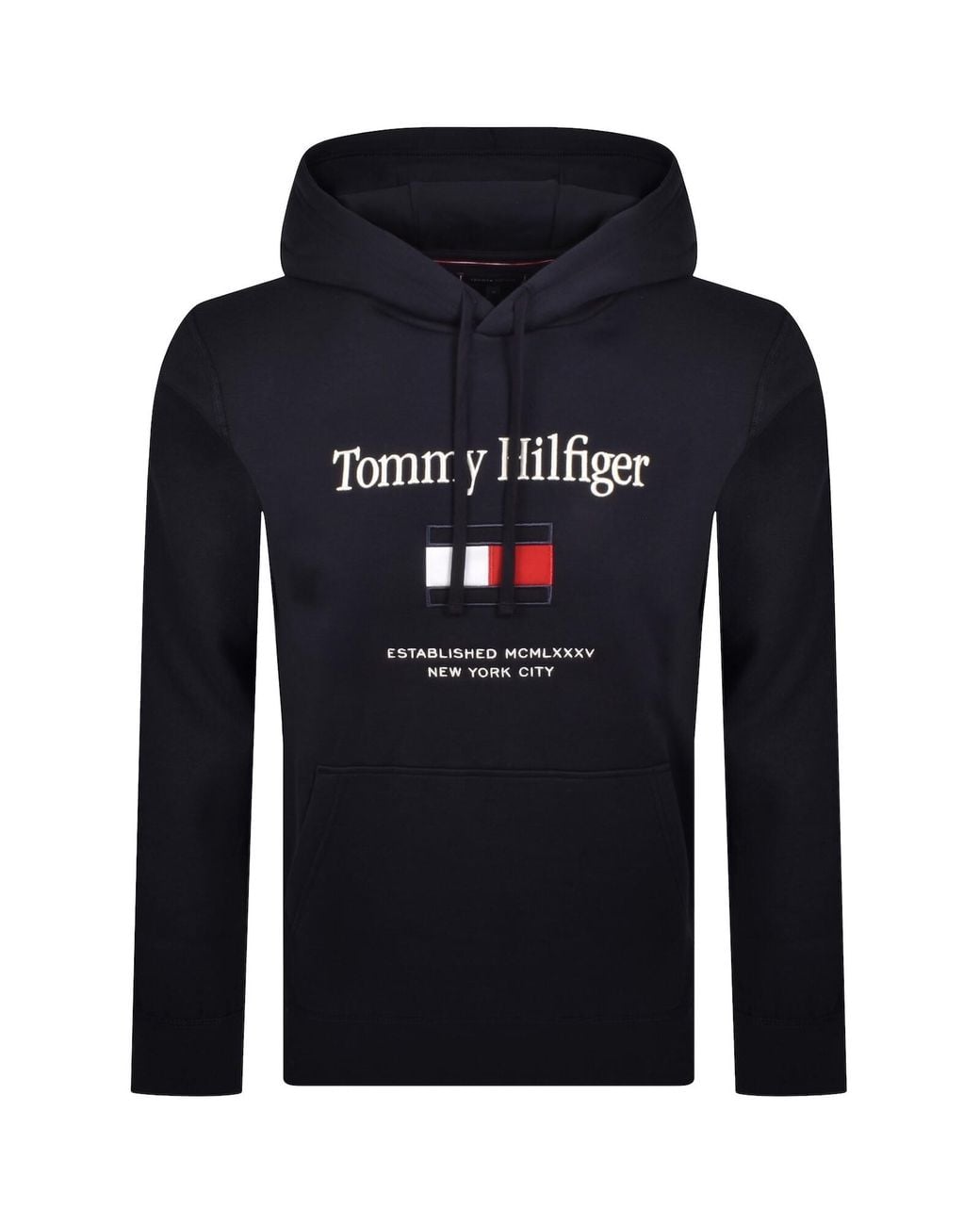 Tommy Hilfiger Black Embroidered Flag Hoodie for men