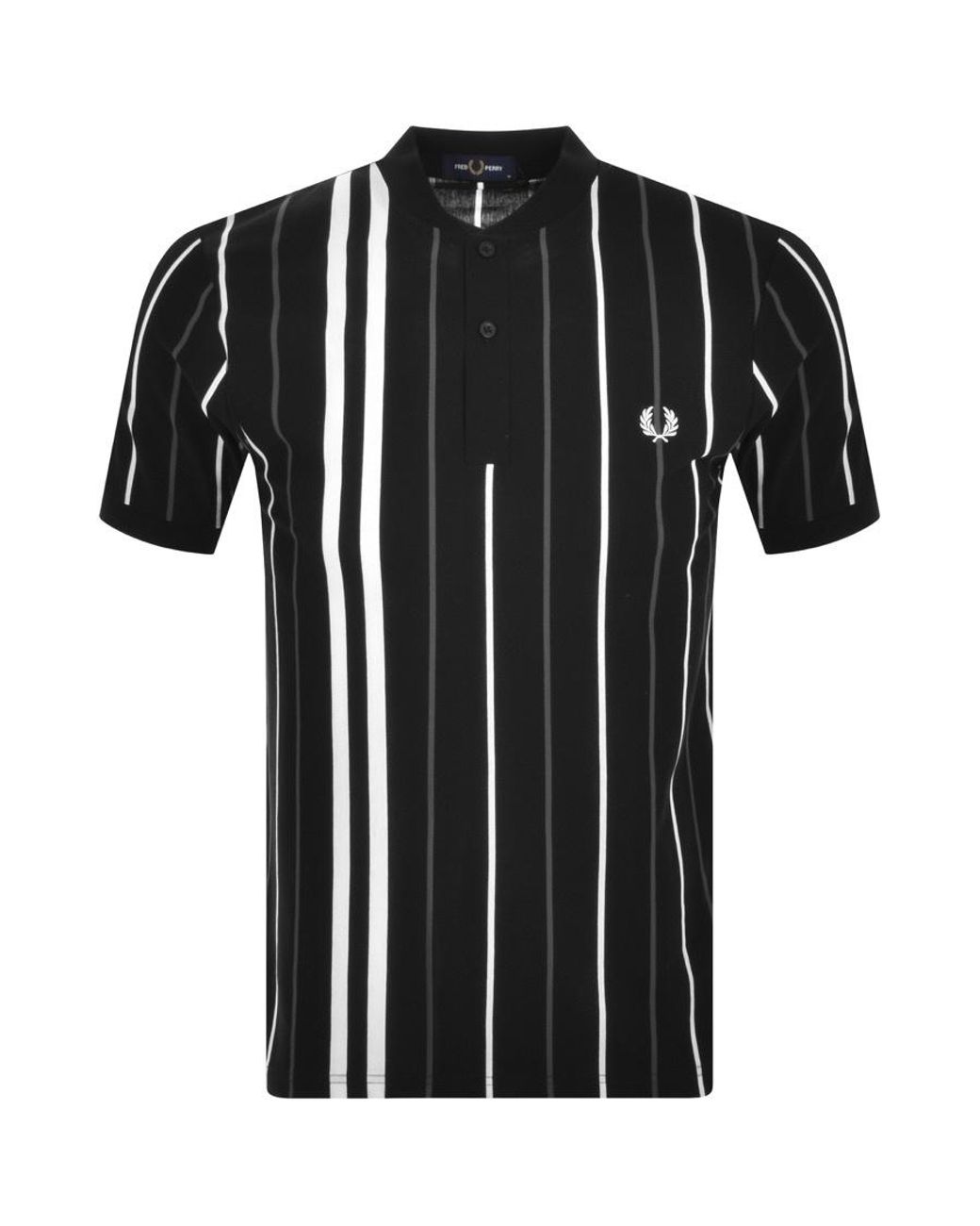 Fred Perry Striped Henley Polo T Shirt in Black for Men | Lyst