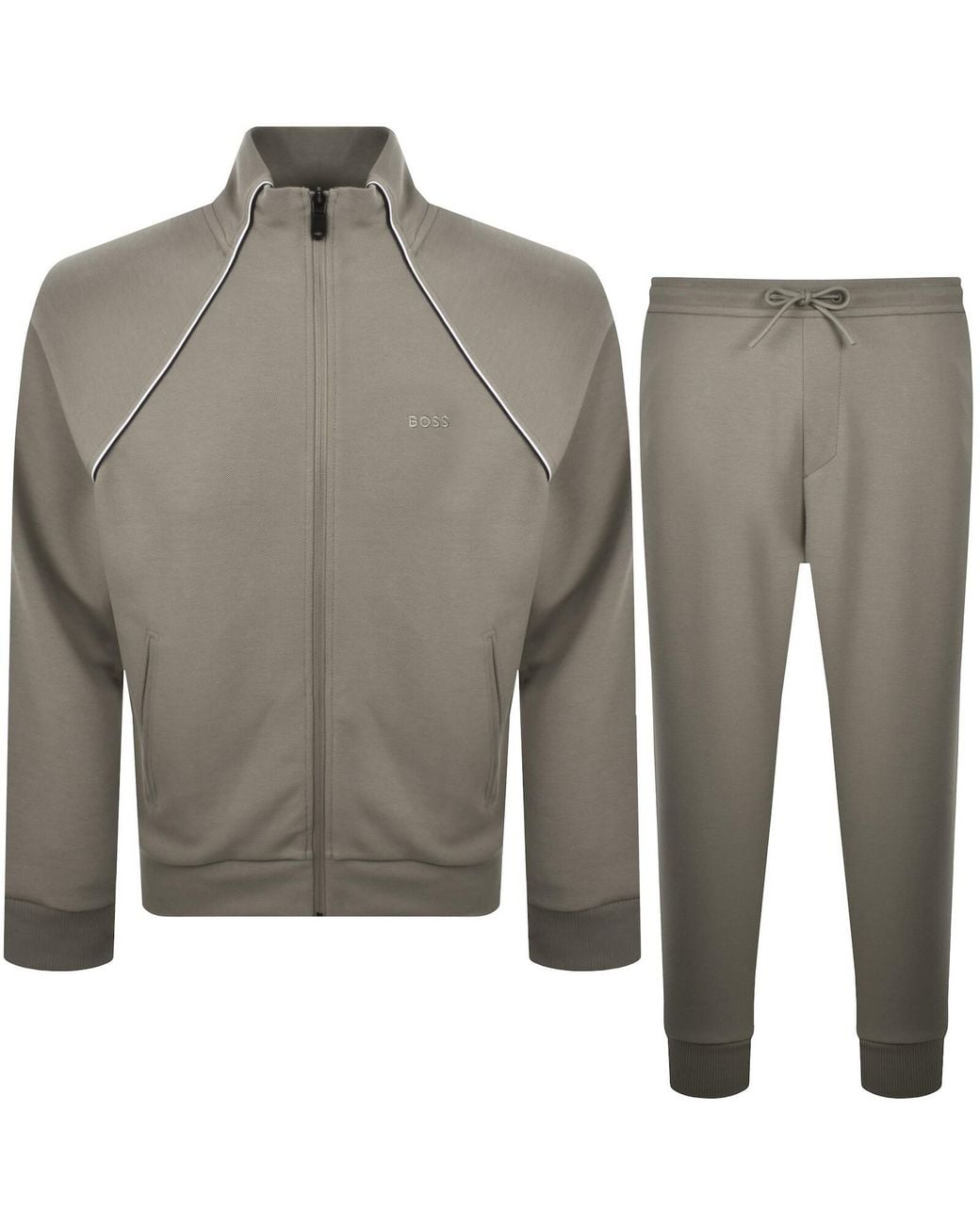Boss Gray Boss Contrast Piping Tracksuit Set for men
