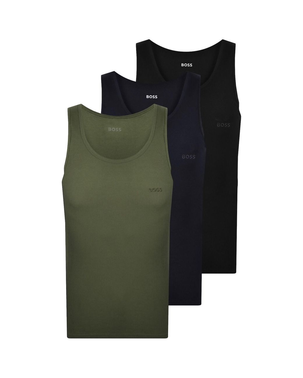 BOSS BUSINESS Green Boss 3 Pack Classic Rib Vests for men