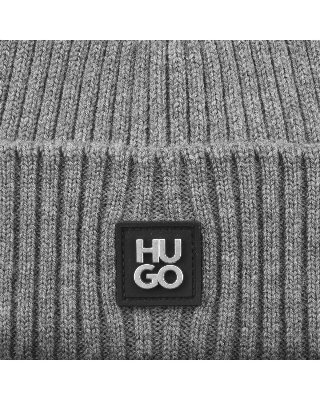 HUGO Gray Xola Metal Wool Beanie for men