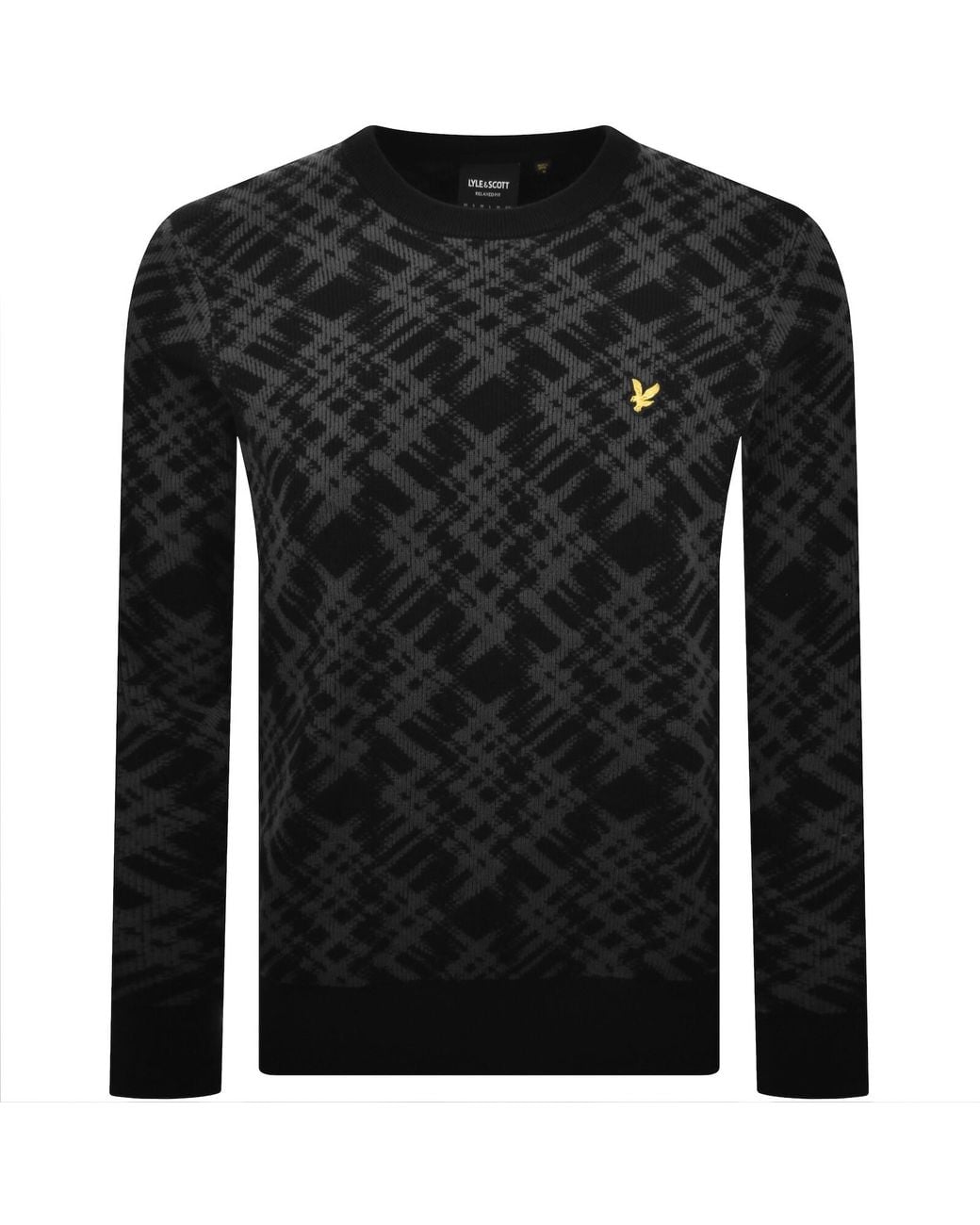 Lyle & Scott Black Ladder Tartan Knit Jumper for men