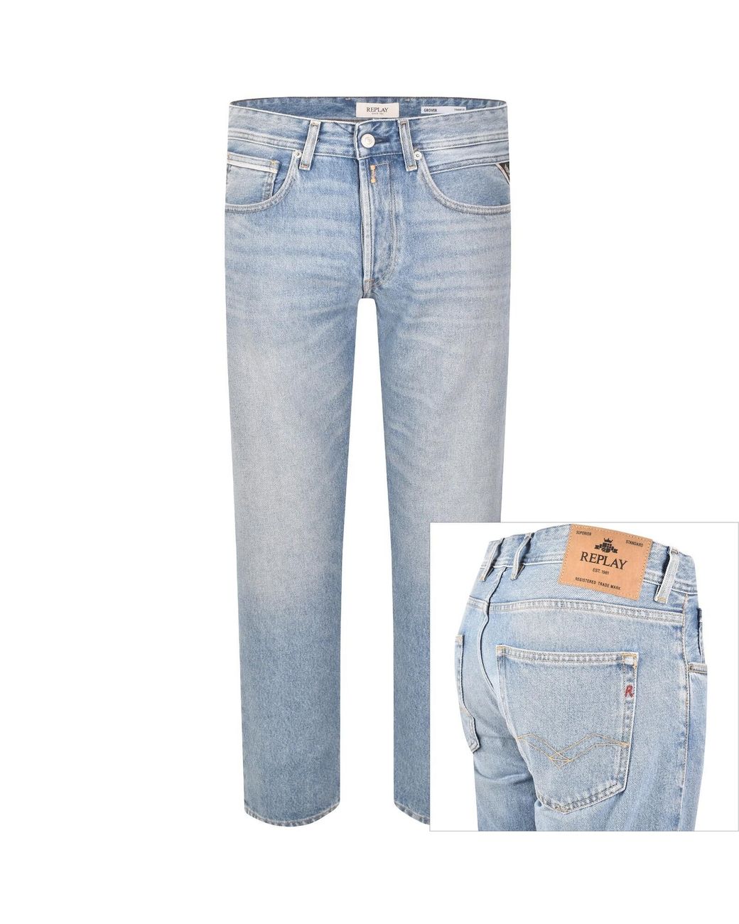 Replay Blue Grover Straight Fit Light Wash Jeans for men
