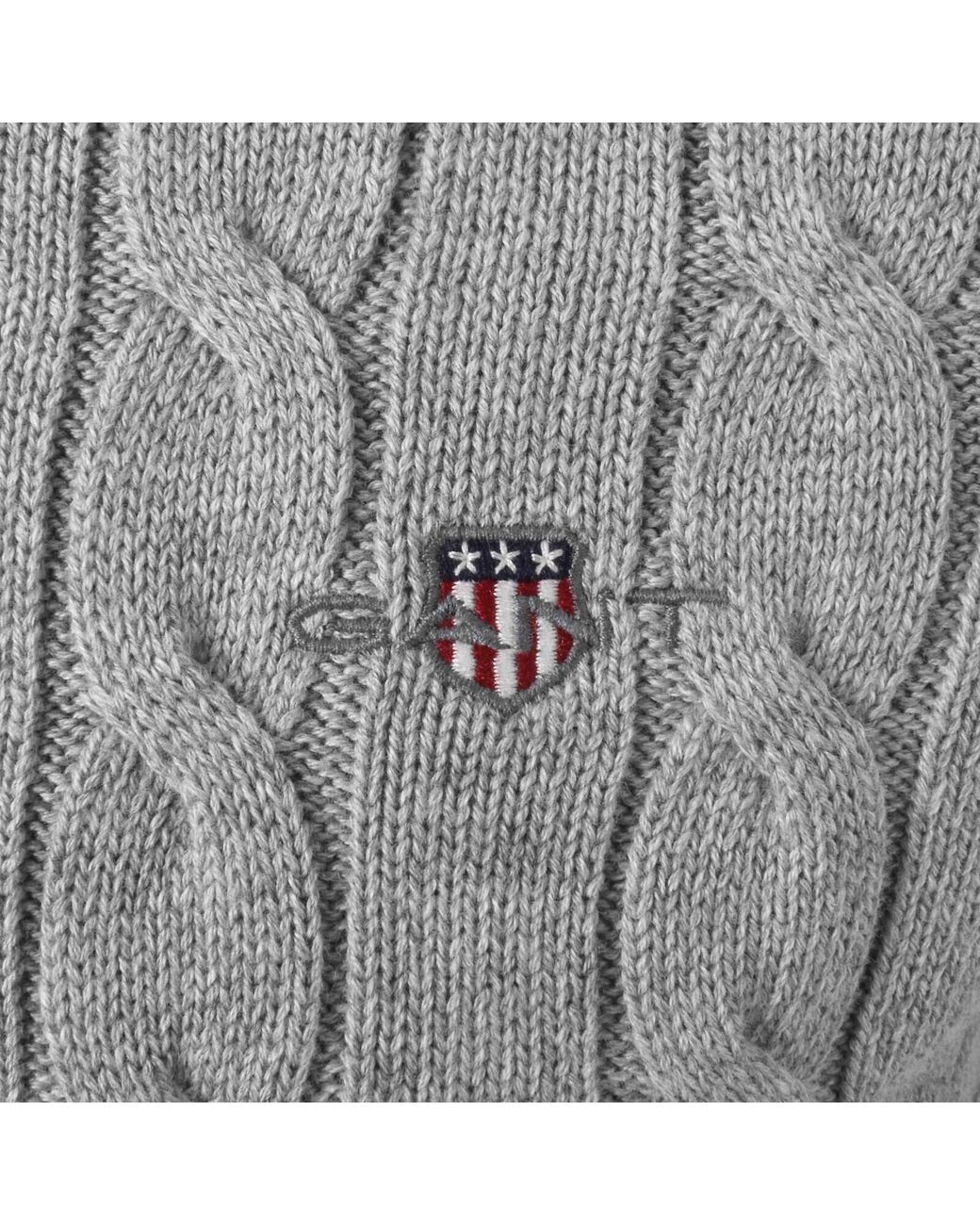 Gant Gray Classic Cotton Cable Knit Jumper for men