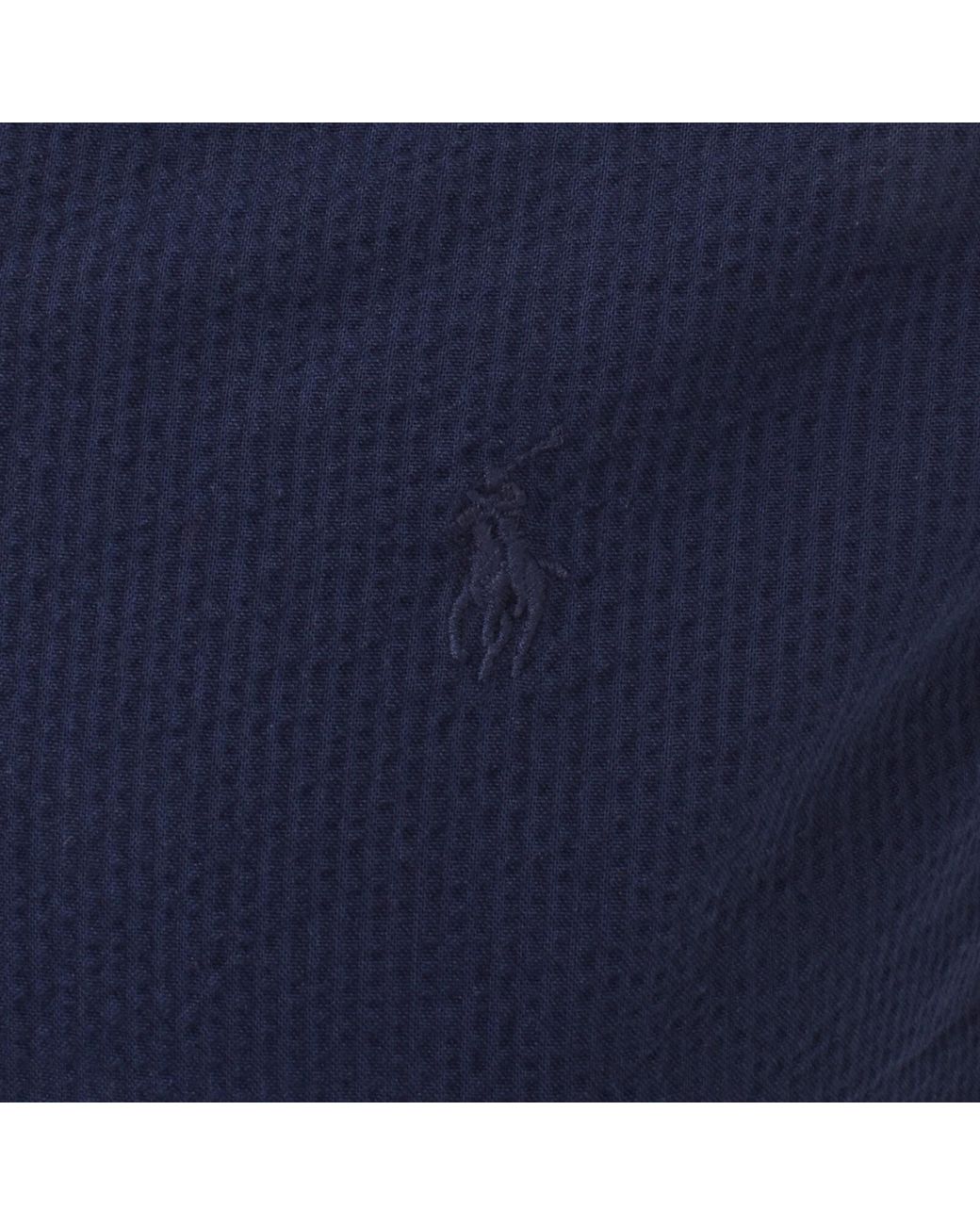 Ralph Lauren Blue Seersucker Short Sleeve Shirt for men