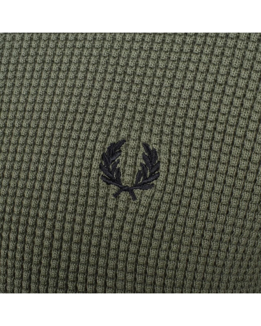 Fred Perry Green Half Zip Waffle Knit Jumper for men