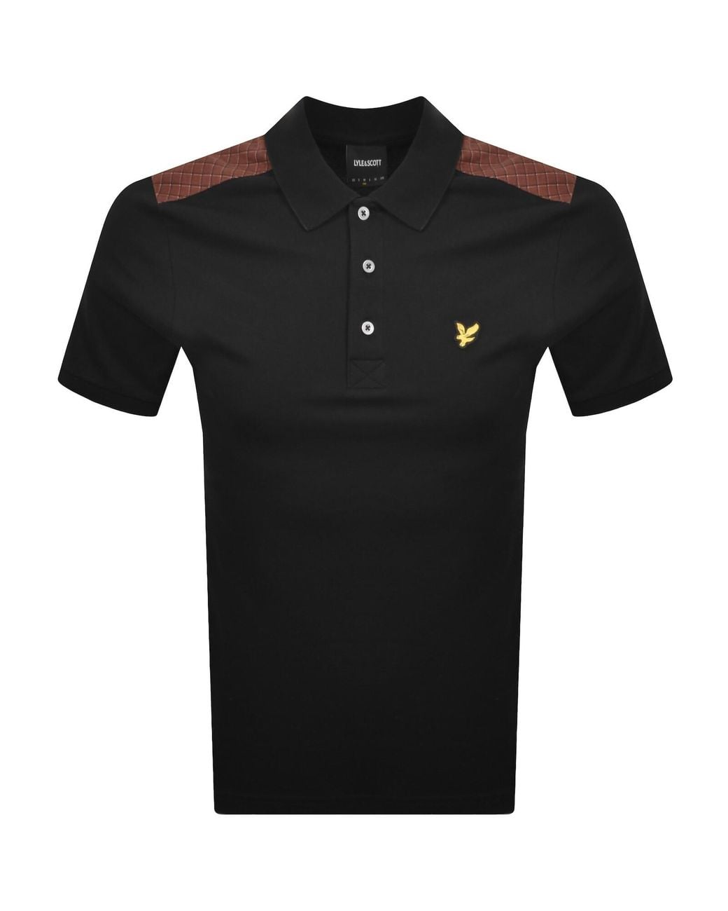 Lyle & Scott Black Check Panelled Polo T Shirt for men