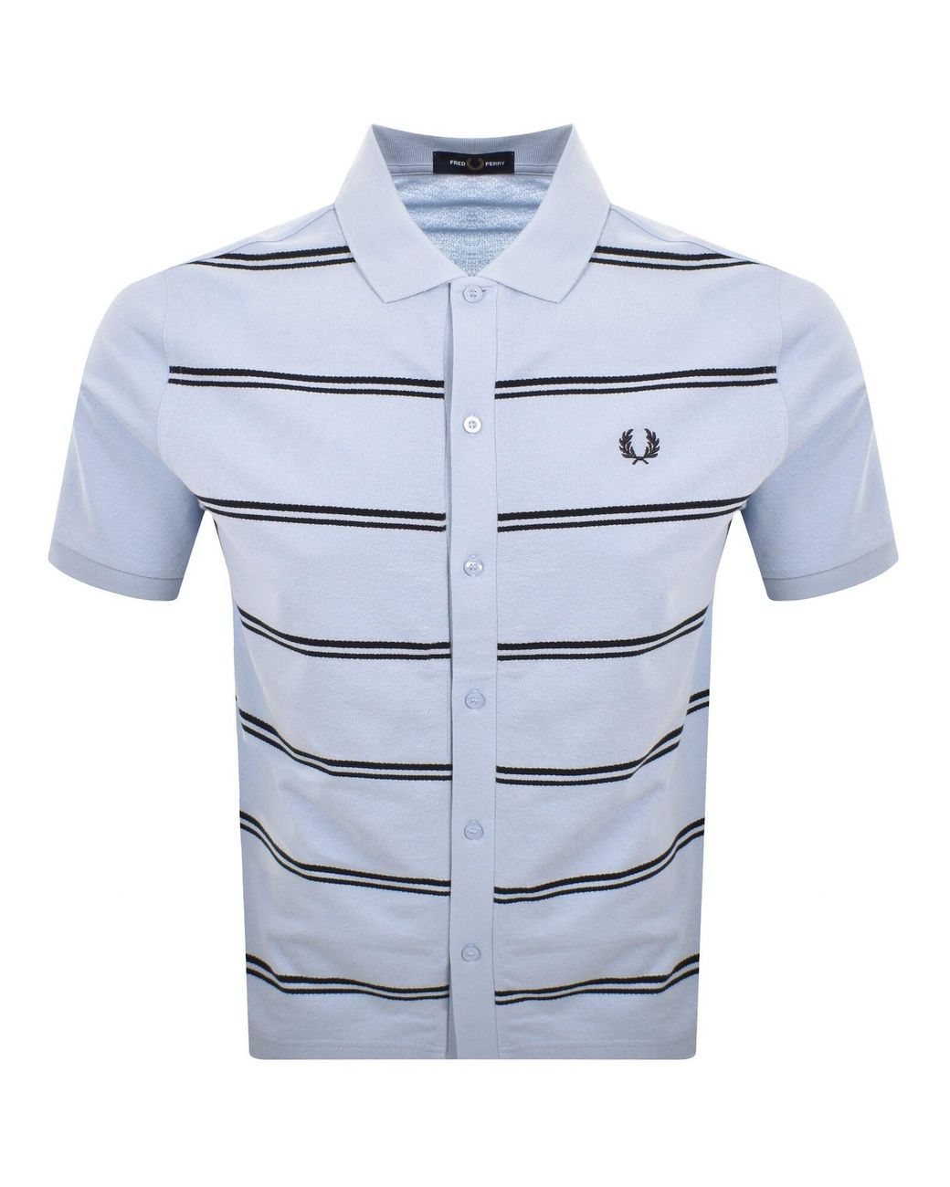 Fred Perry Blue Stripe Button Through Polo T Shirt for men