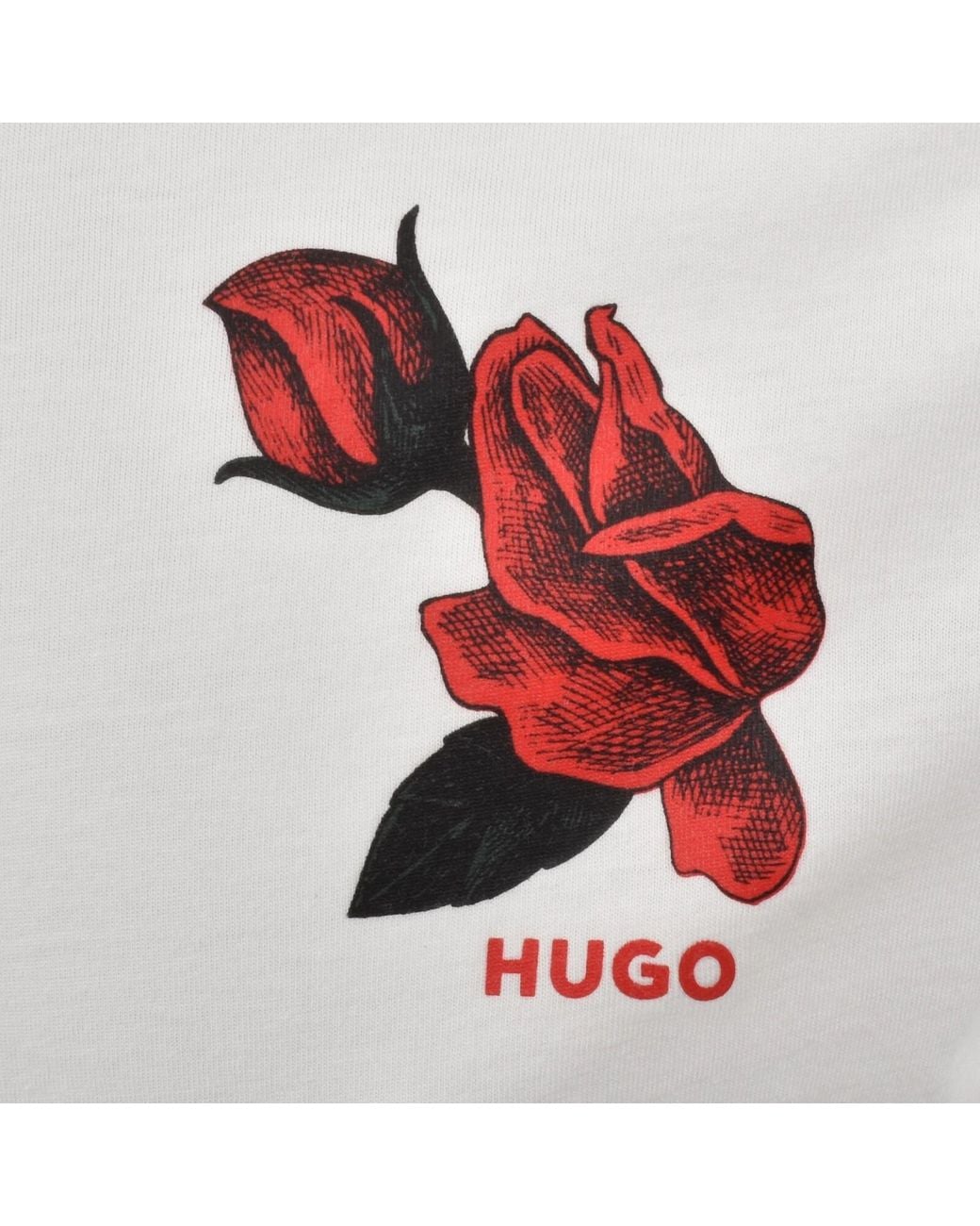 HUGO White Dikerd Crew Neck T Shirt for men