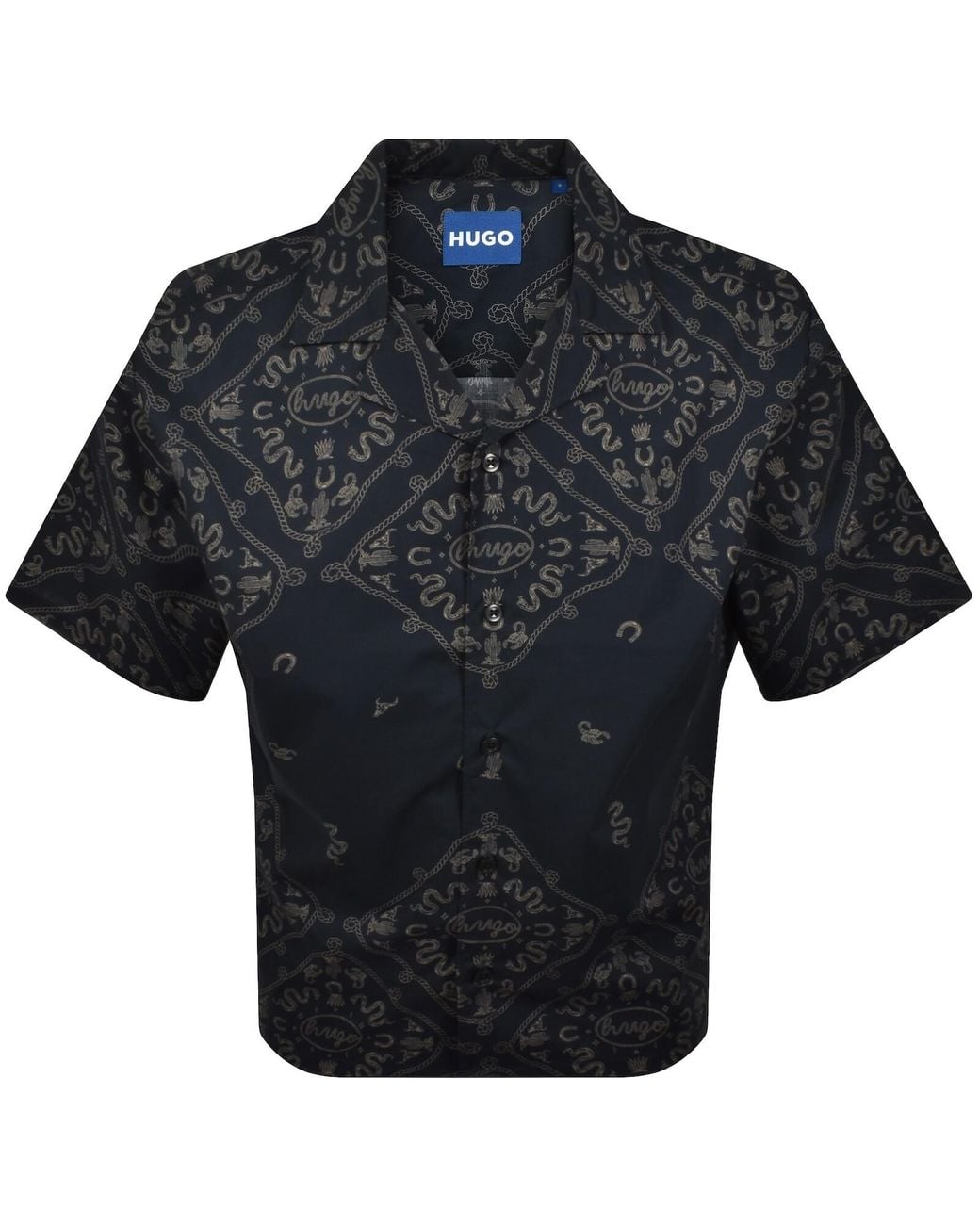 HUGO Black All Over Print Shirt Dark for men