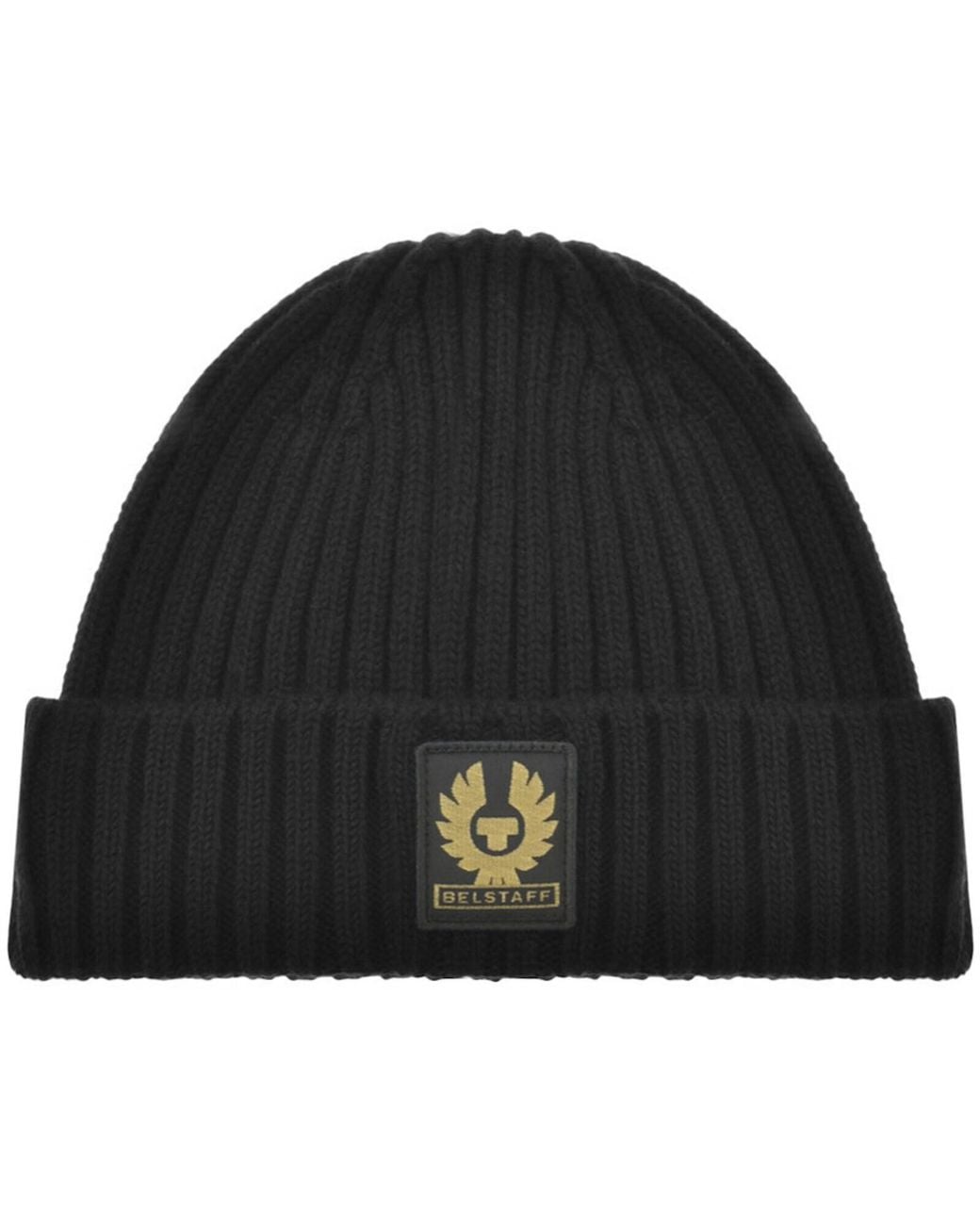 Belstaff Black Lambswool Watch Beanie for men
