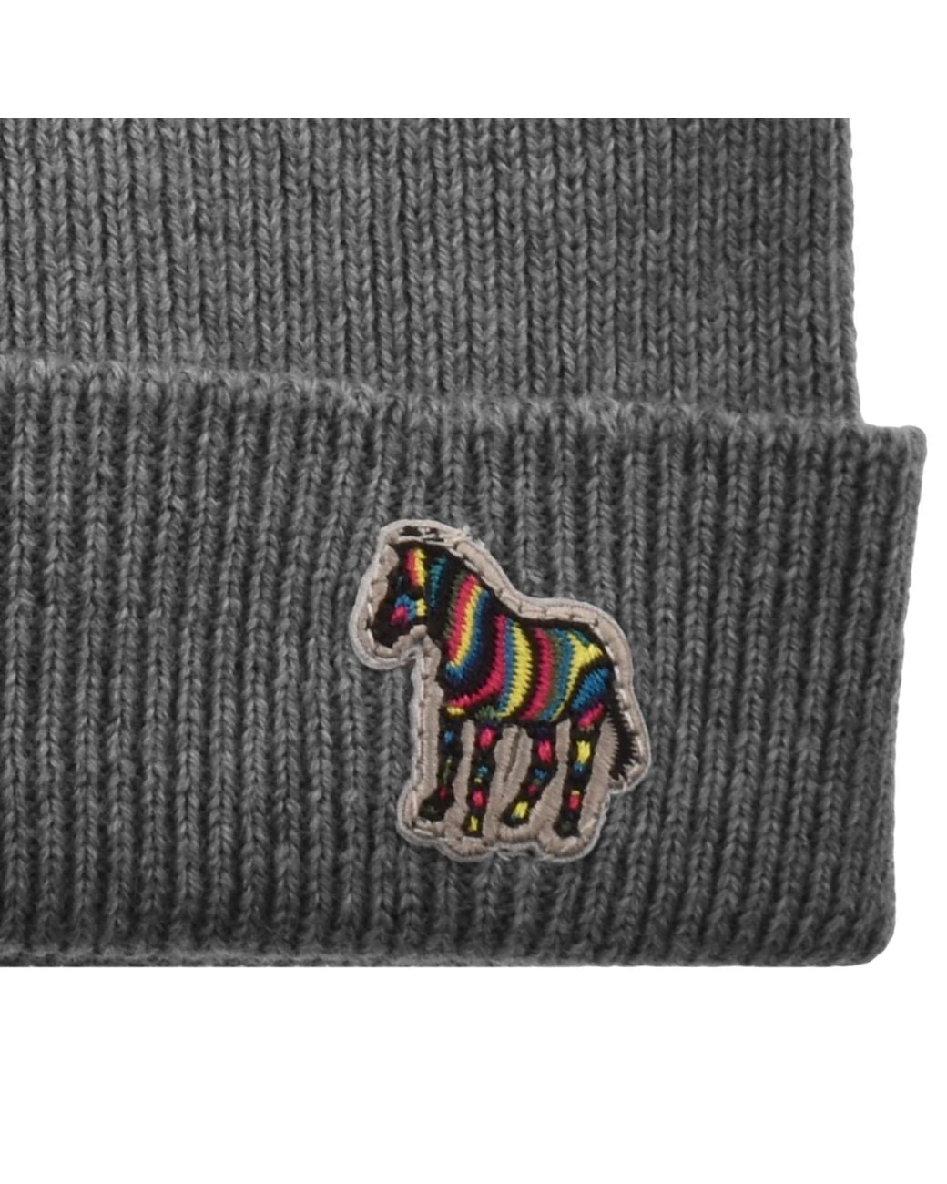 Paul Smith Gray Rib Zebra Wool Beanie Hat for men