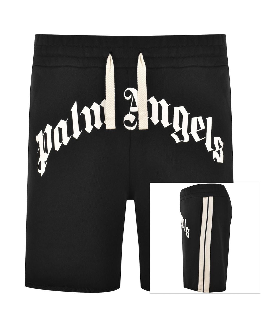Palm Angels Black Curved Logo Track Shorts for men