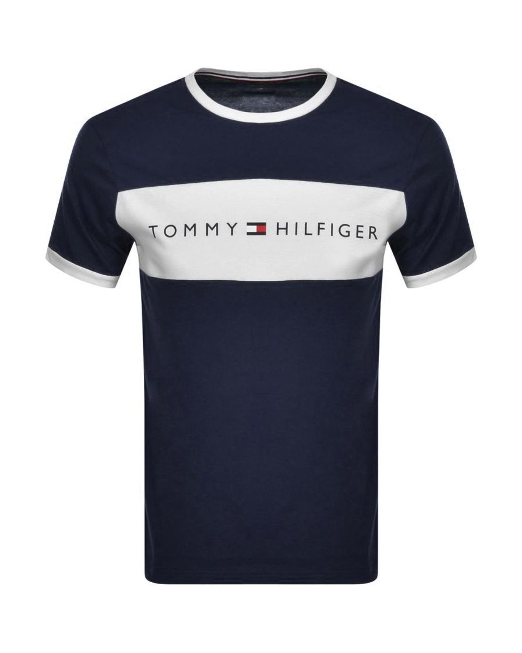 tommy hilfiger lounge tapered joggers with flag logo in navy