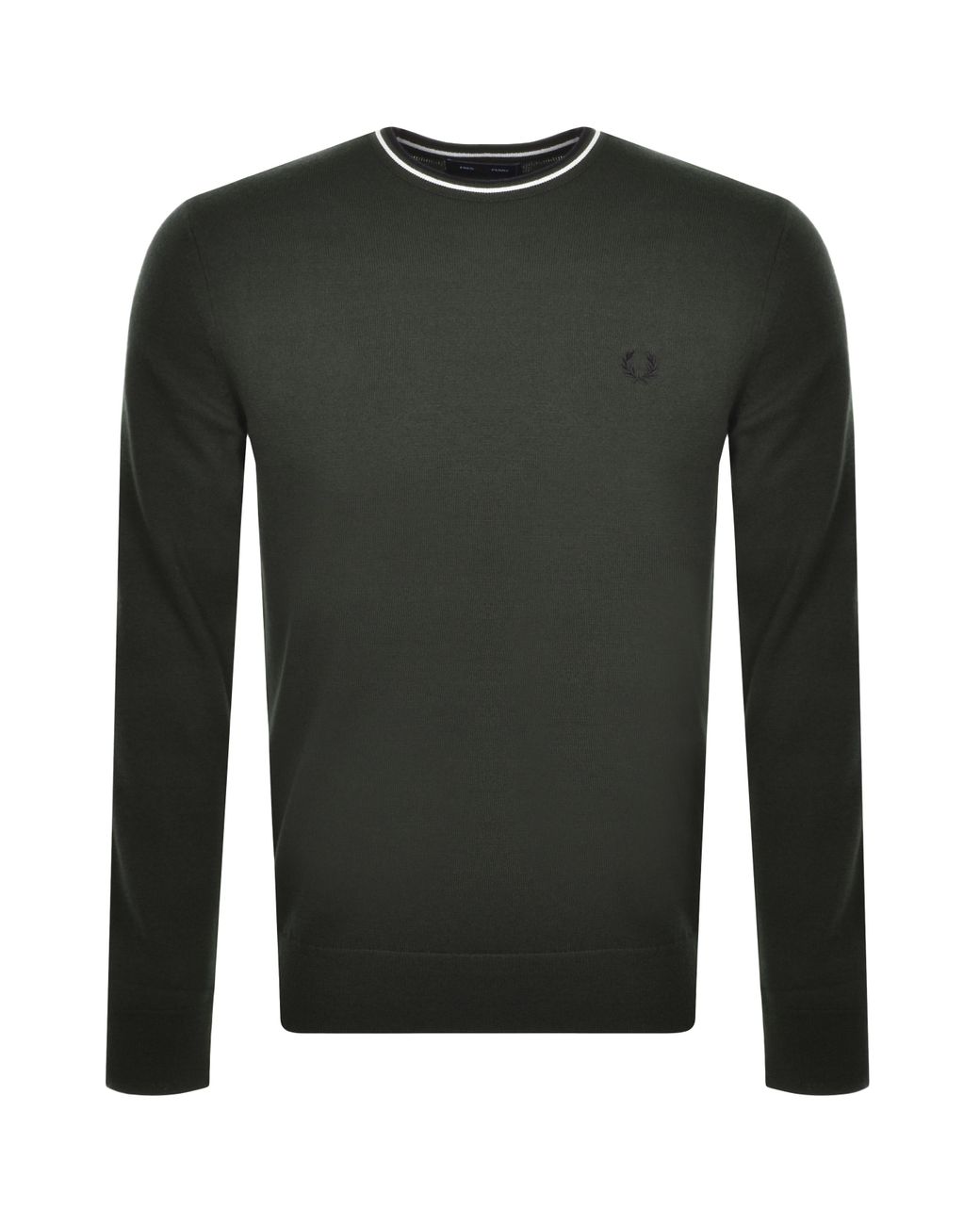 Fred Perry Wool Crew Neck Knit Jumper in Green for Men - Lyst