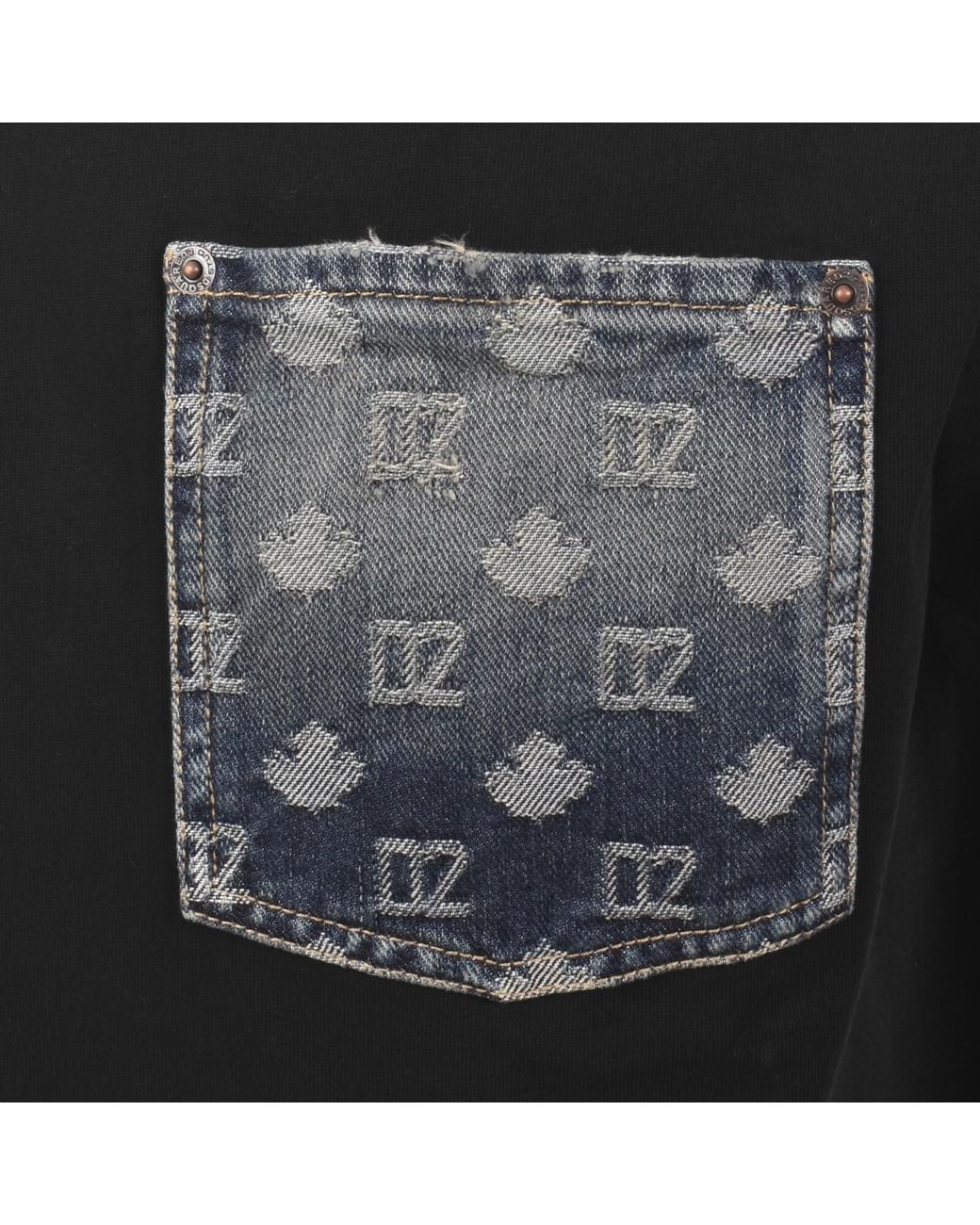DSquared² Black Monogram Denim Pocket T Shirt for men