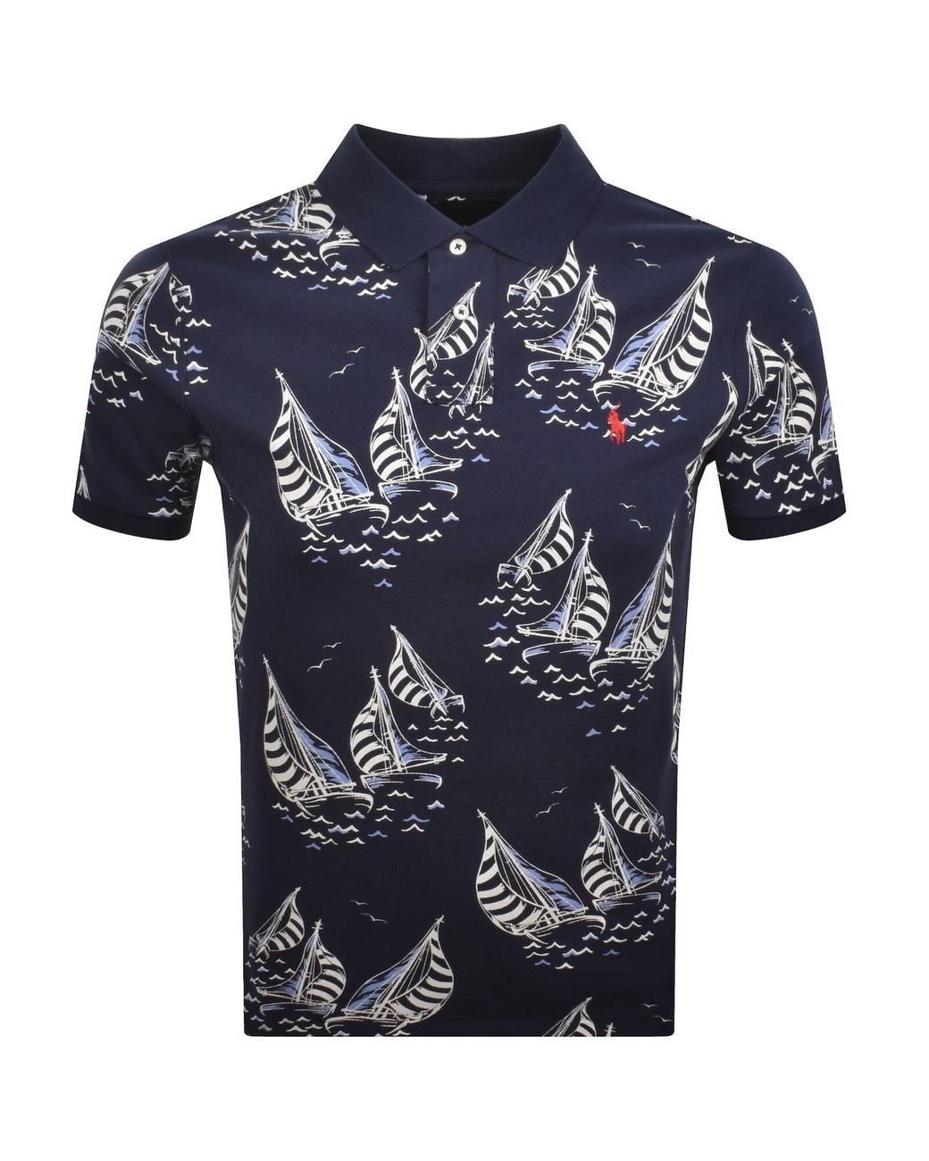 Ralph Lauren Blue All Over Print Polo T Shirt for men