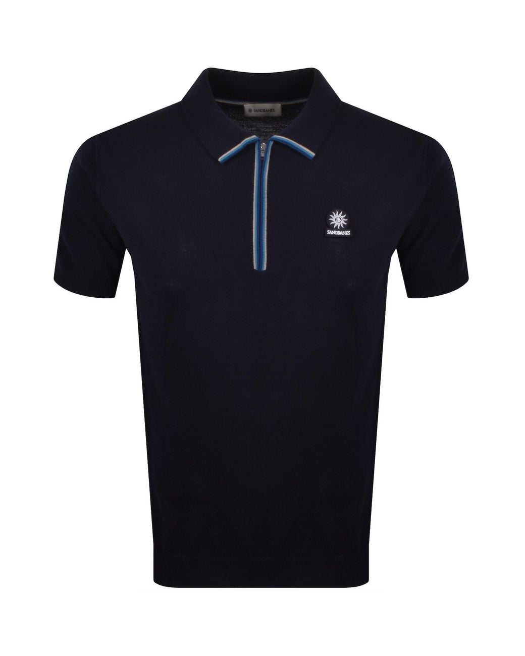 Sandbanks Blue Stripe Knitted Quarter Zip Polo for men
