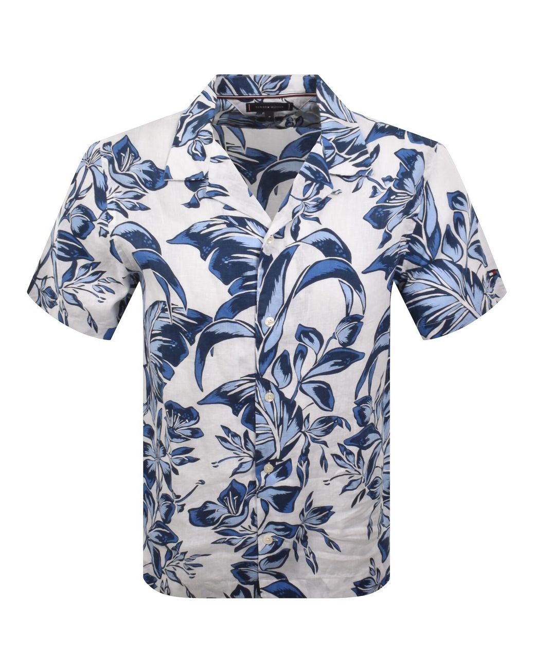 Tommy Hilfiger Blue Short Sleeved Linen Shirt for men