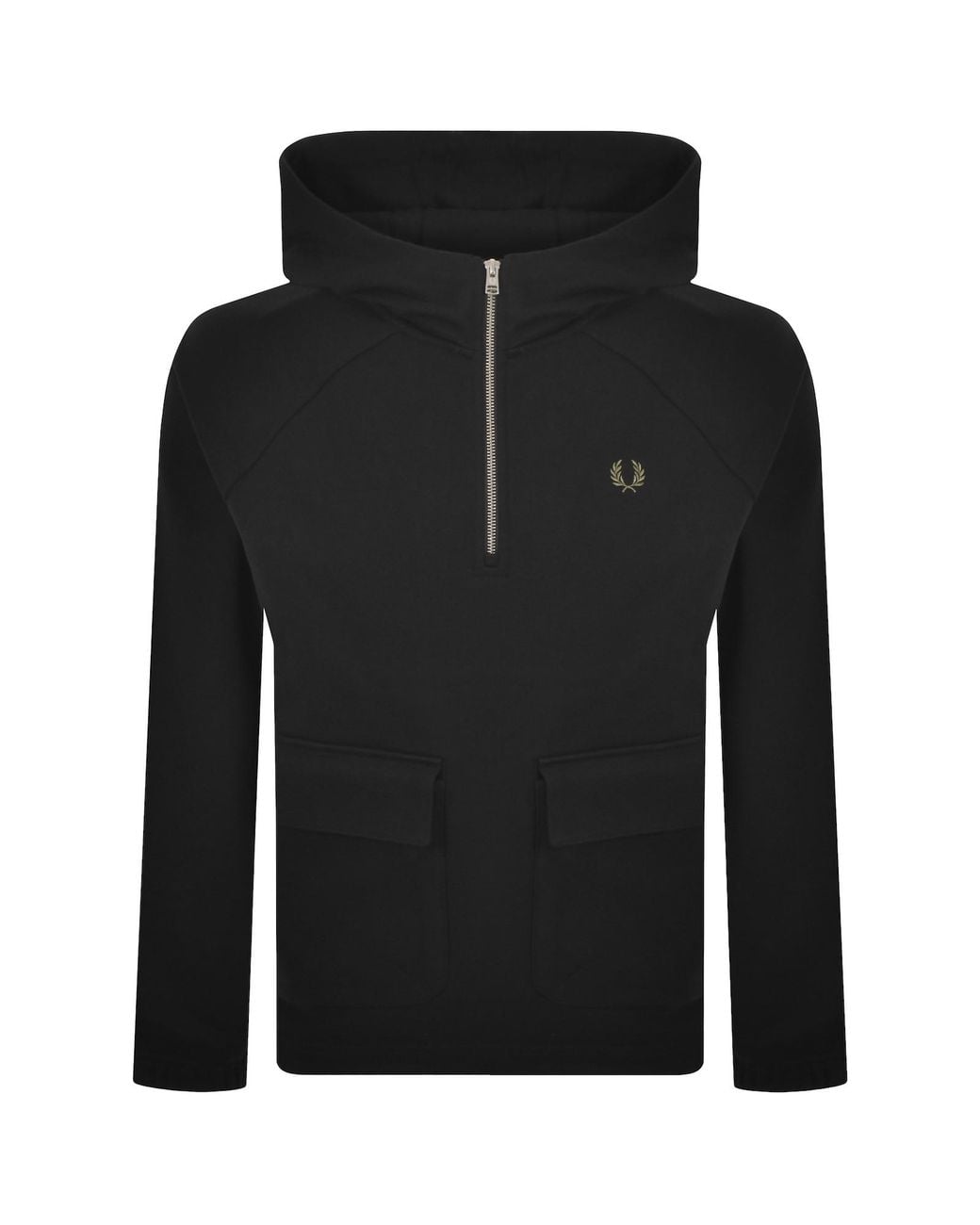 Fred Perry Black Quarter Zip Smock Hoodie for men