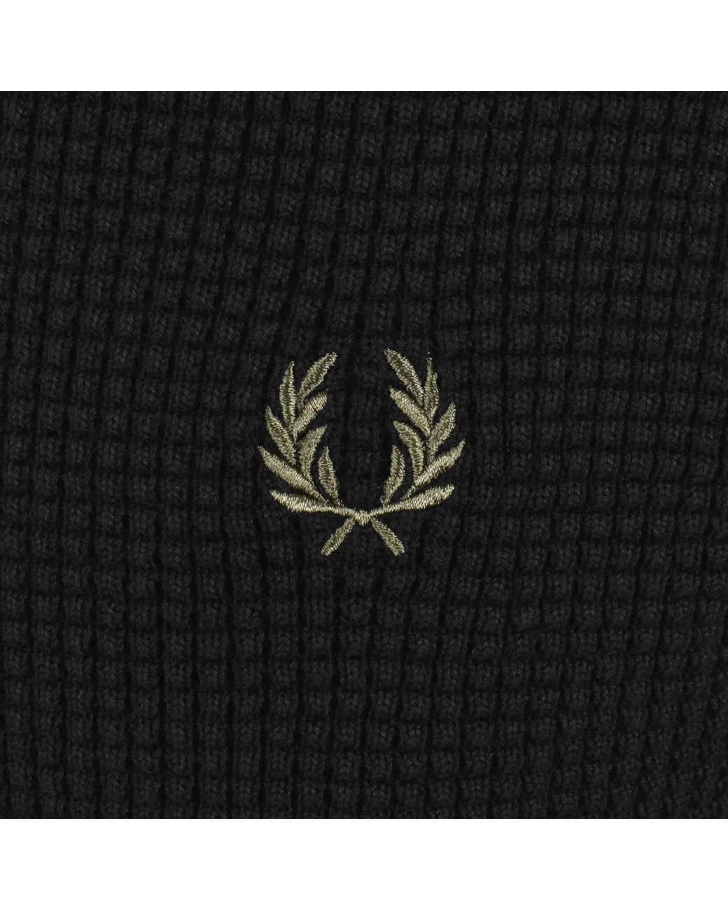Fred Perry Black Half Zip Waffle Knit Jumper for men