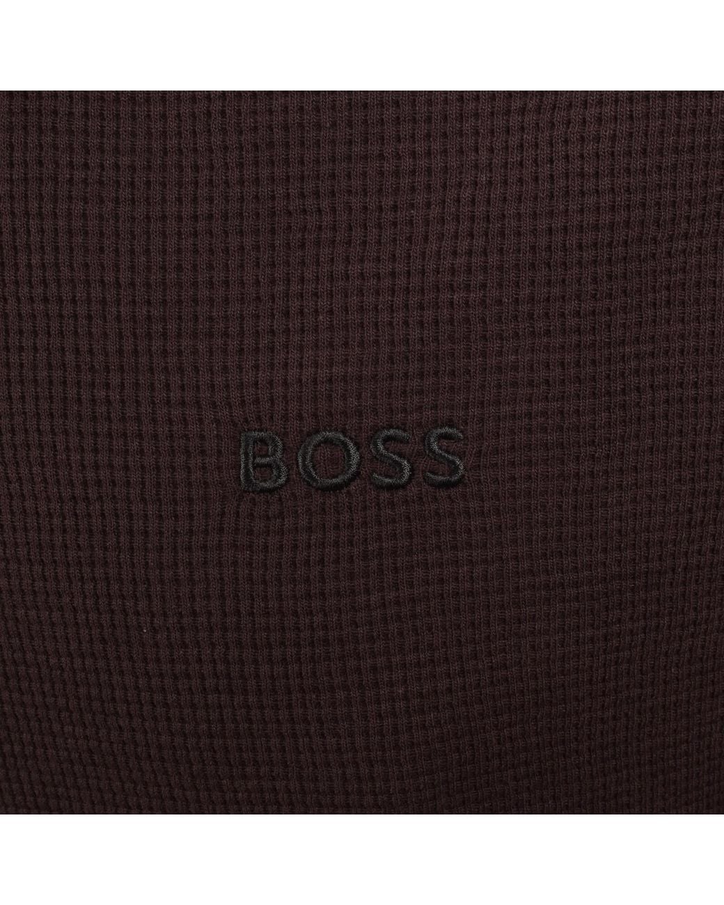 BOSS BUSINESS Brown Boss Waffle Hooded T Shirt Dark for men