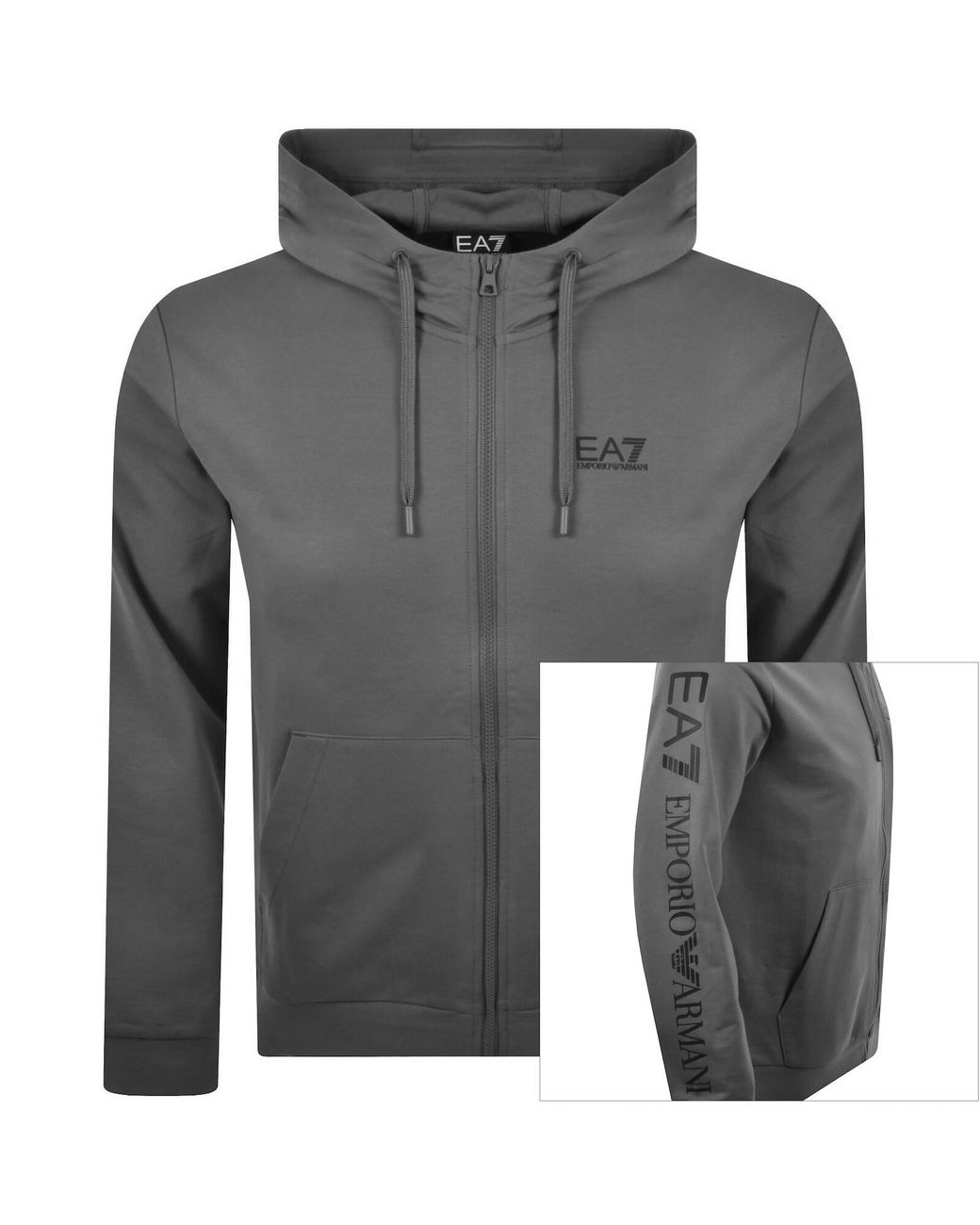 EA7 Gray Emporio Armani Logo Zip Hoodie for men