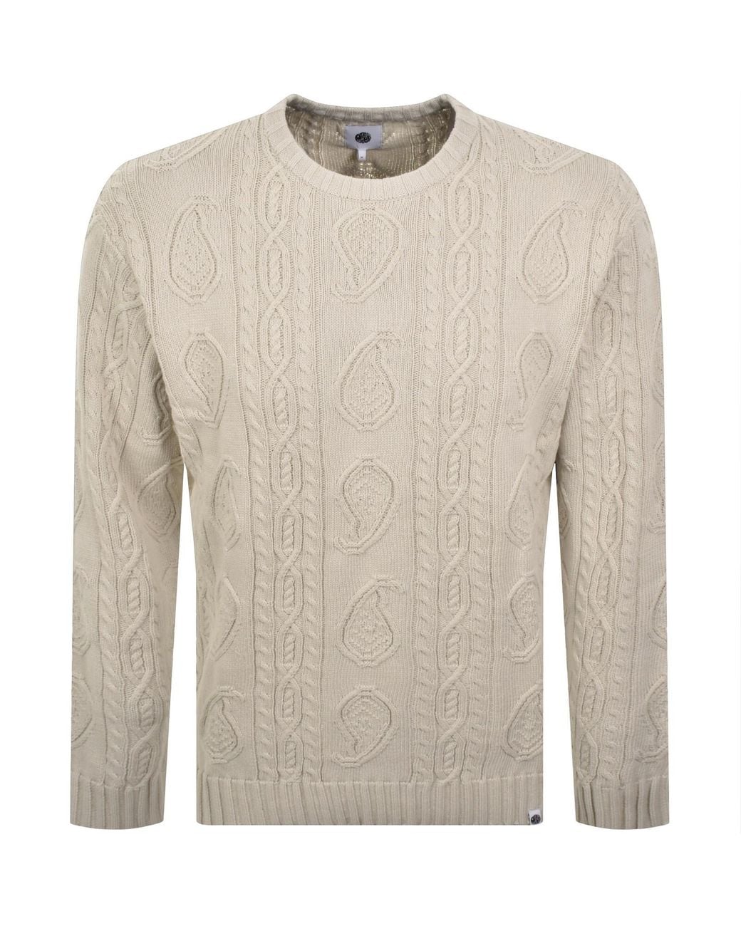 Pretty Green White Paisley Cable Knit Jumper for men