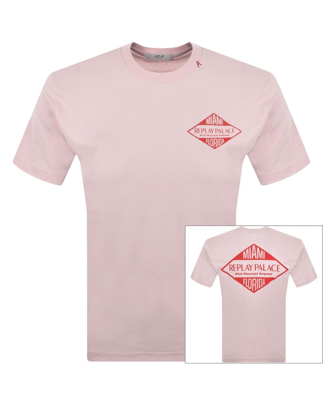 Replay Pink Graphic T Shirt for men