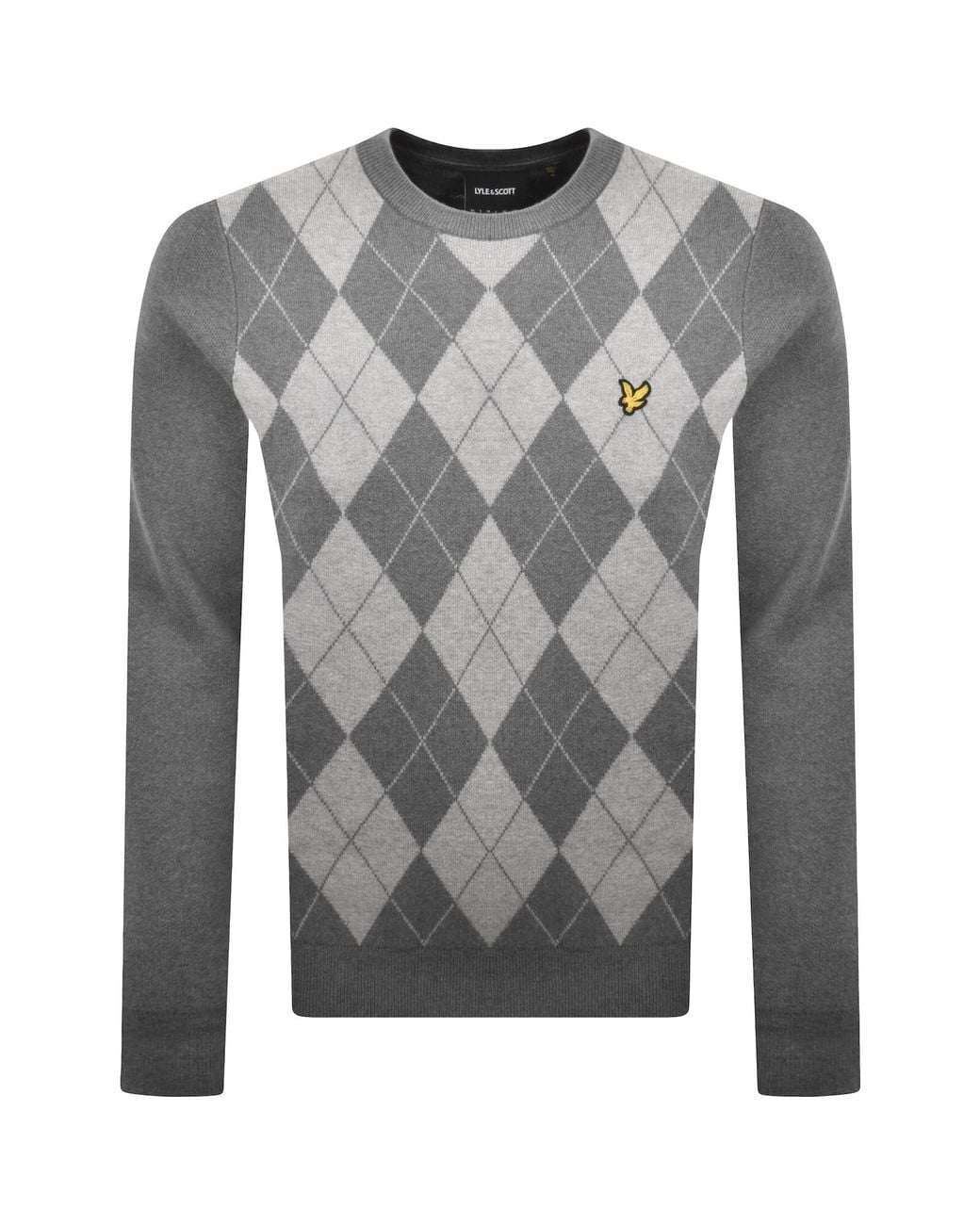 Lyle & Scott Gray Argyle Knitted Jumper for men