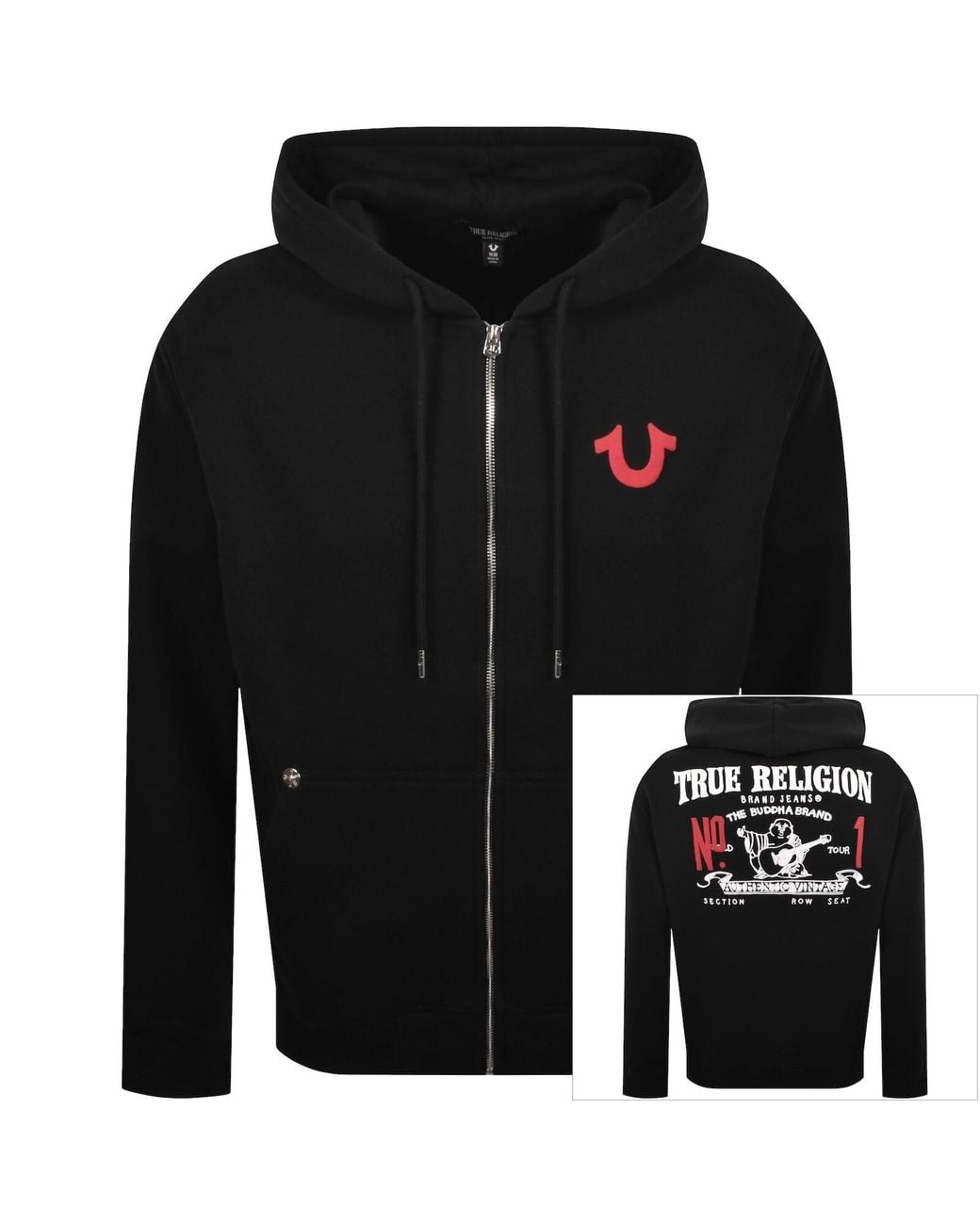 True Religion Black Full Zip Hoodie for men
