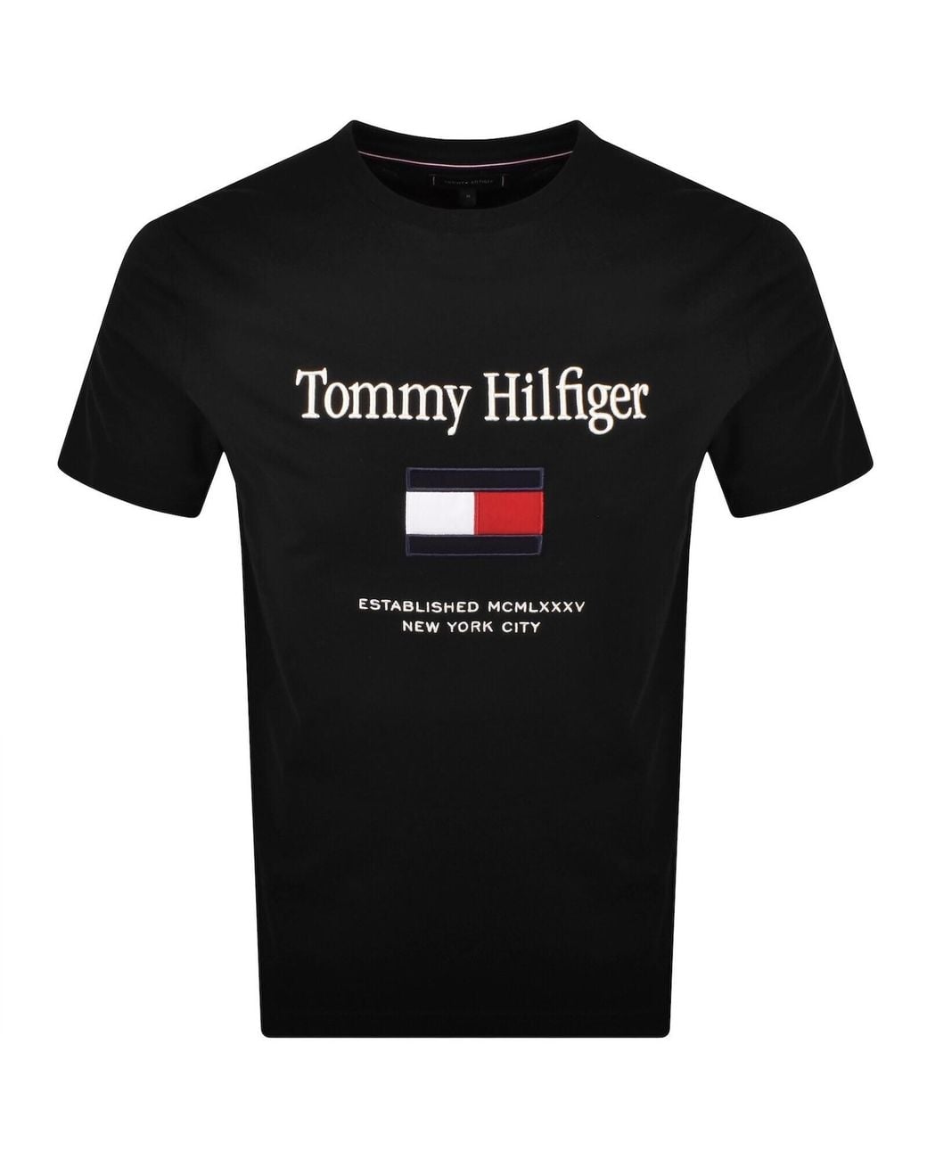 Tommy Hilfiger Black Embroidred Flag T Shirt for men