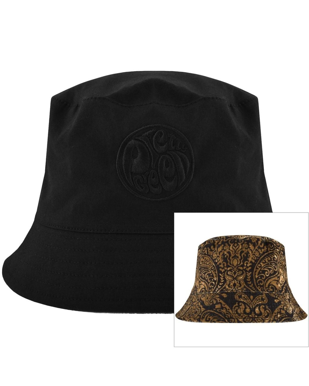 Pretty Green Black Rave On Reversible Bucket Hat for men
