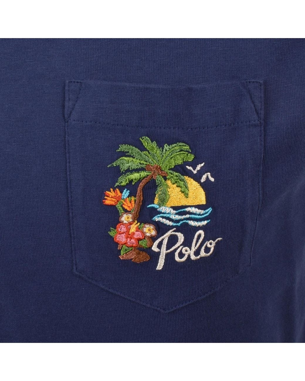 Ralph Lauren Blue Embroidered T Shirt for men